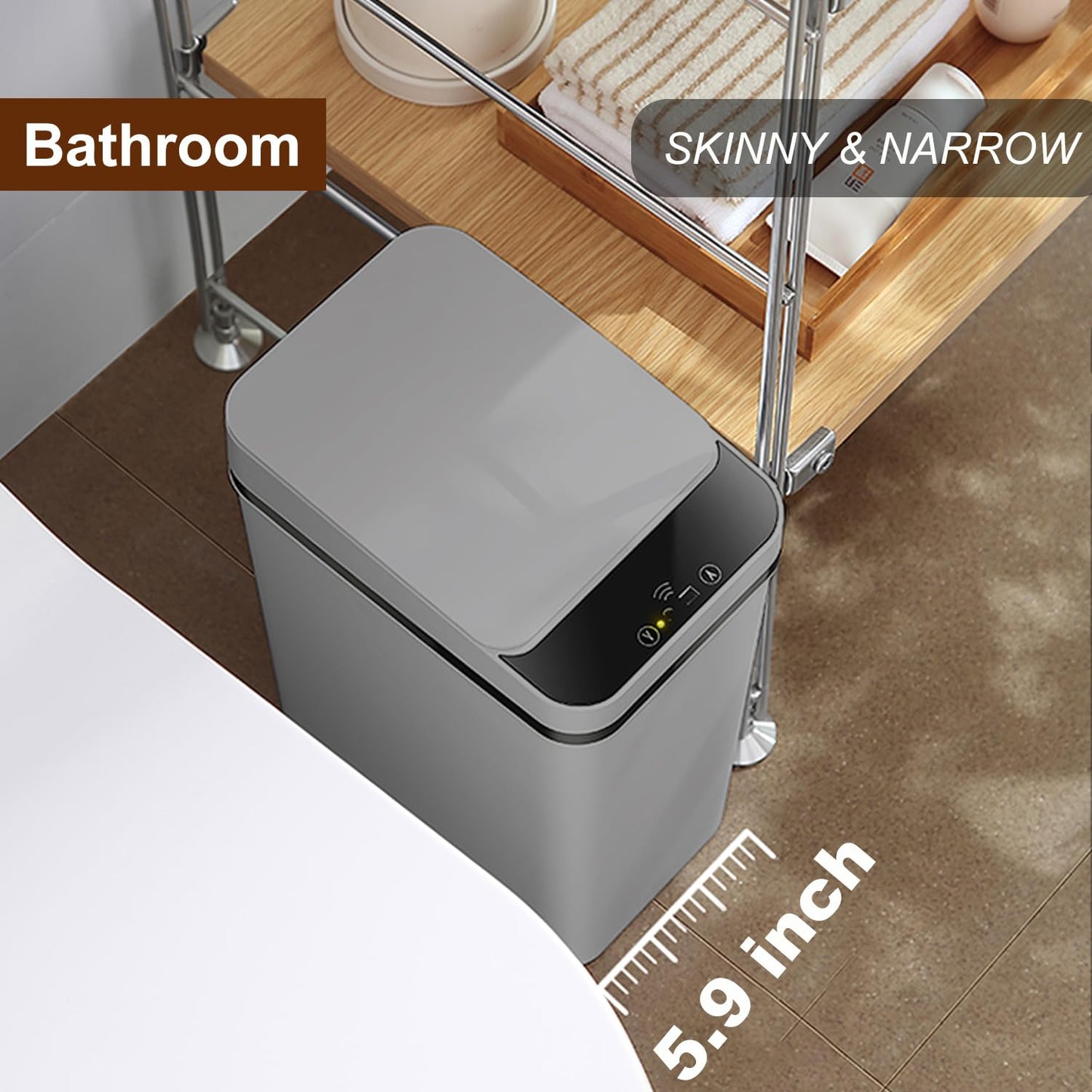Yatmung 3 Pack - Small Trash Can with Lid for Bathroom 2.5 Gallon Automatic Trash Cans Touchless - Bedroom, Kitchen, Office - Slim Smart Garbage Can - Motion Sensor Trash can Bathroom (Grey)