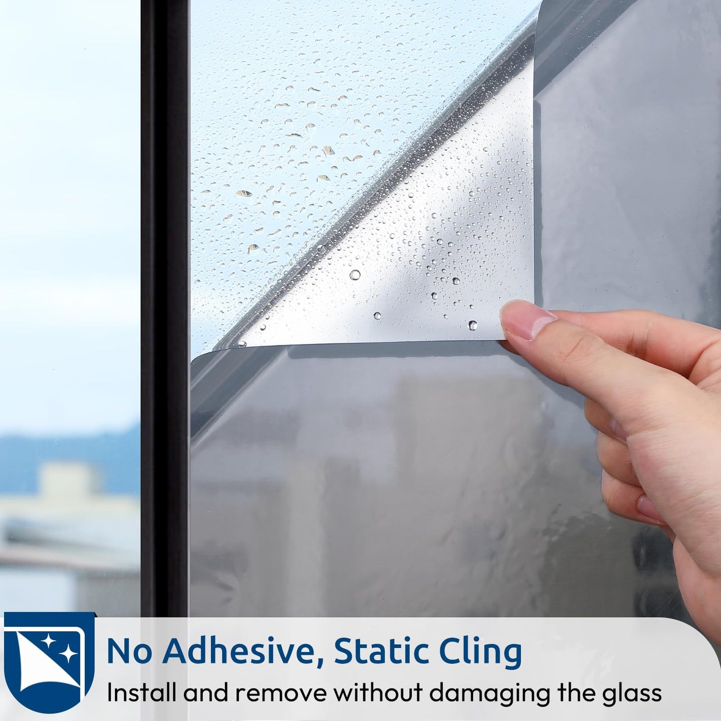 rabbitgoo Window Privacy Film One Way Window Tint for Home, Removable Reflective Heat Sun Blocking Anti UV Glass Door Covering, Mirror Tinting Film House Office, 29.5 in X 6.5 Feet, Silver