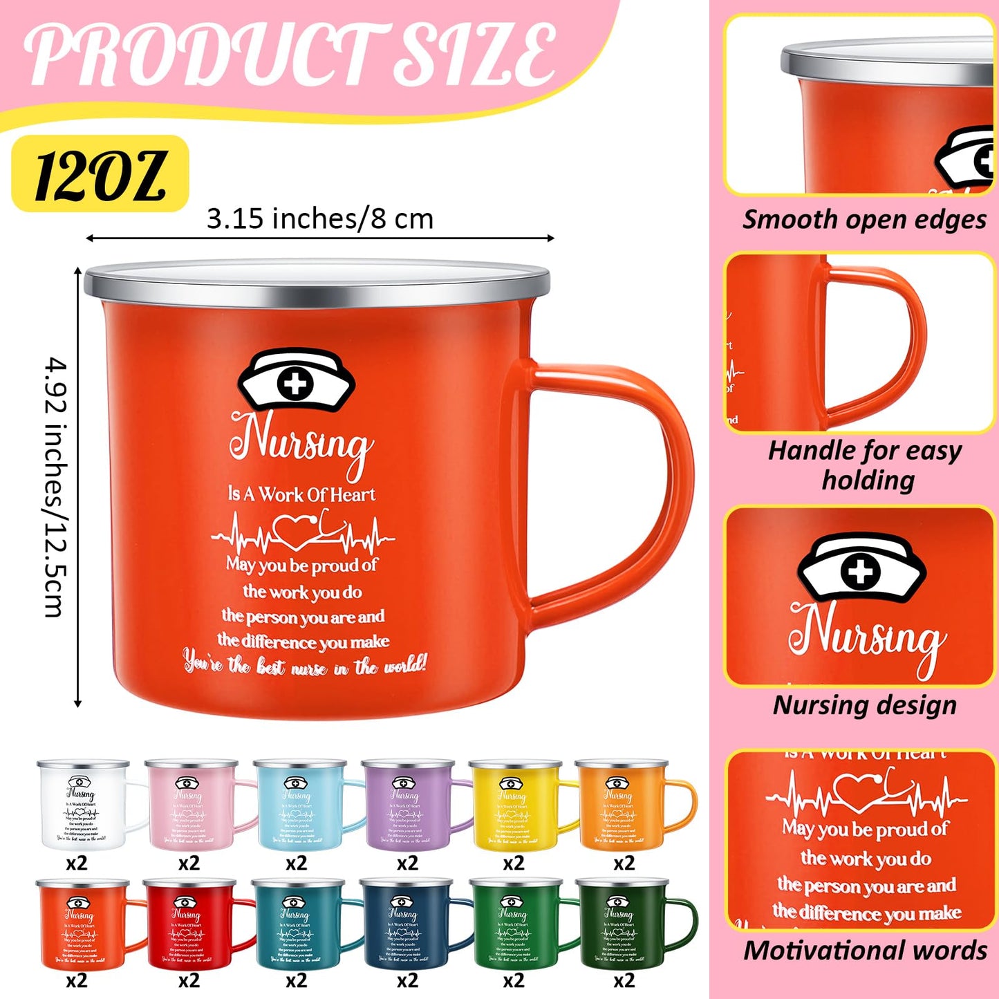 SiliFine 24 Pcs Nurse Appreciation Gifts 2026 Nurse Appreciation Cup Bulk 12 oz Enamel Nursing Coffee Mugs with Handle for Nurse's Day Women Doctor Assistant Graduation Rn Thank You Week Gift