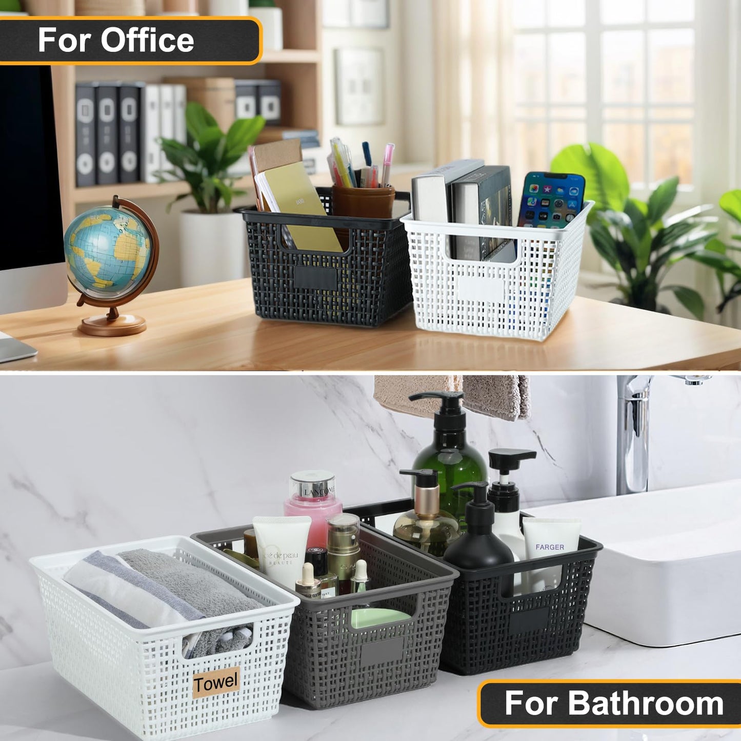 Storage Bins with Lids | Plastic Storage Baskets with Lids for Office Organization,Stackable Organizing Bins with Latching Design, Easy-Clean Boxes for Home, Office, Toys & Classroom Supplies, 6 packs