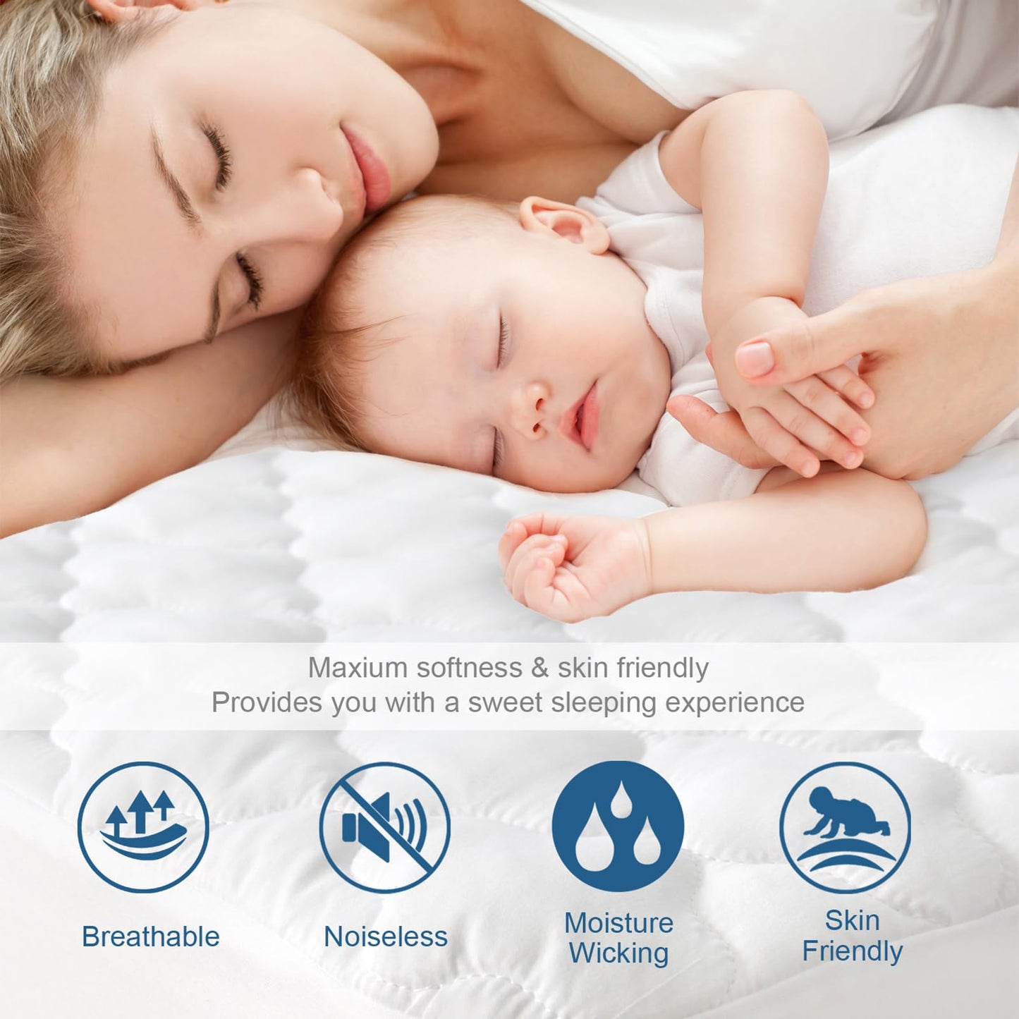 Sofa Bed Queen Mattress Protector Pad Waterproof Quilted 60" X 72", Breathable & Cooling Queen Sleeper Sofa Mattresses Pad Cover Fitted with Deep Pocket Up to 8", (White)