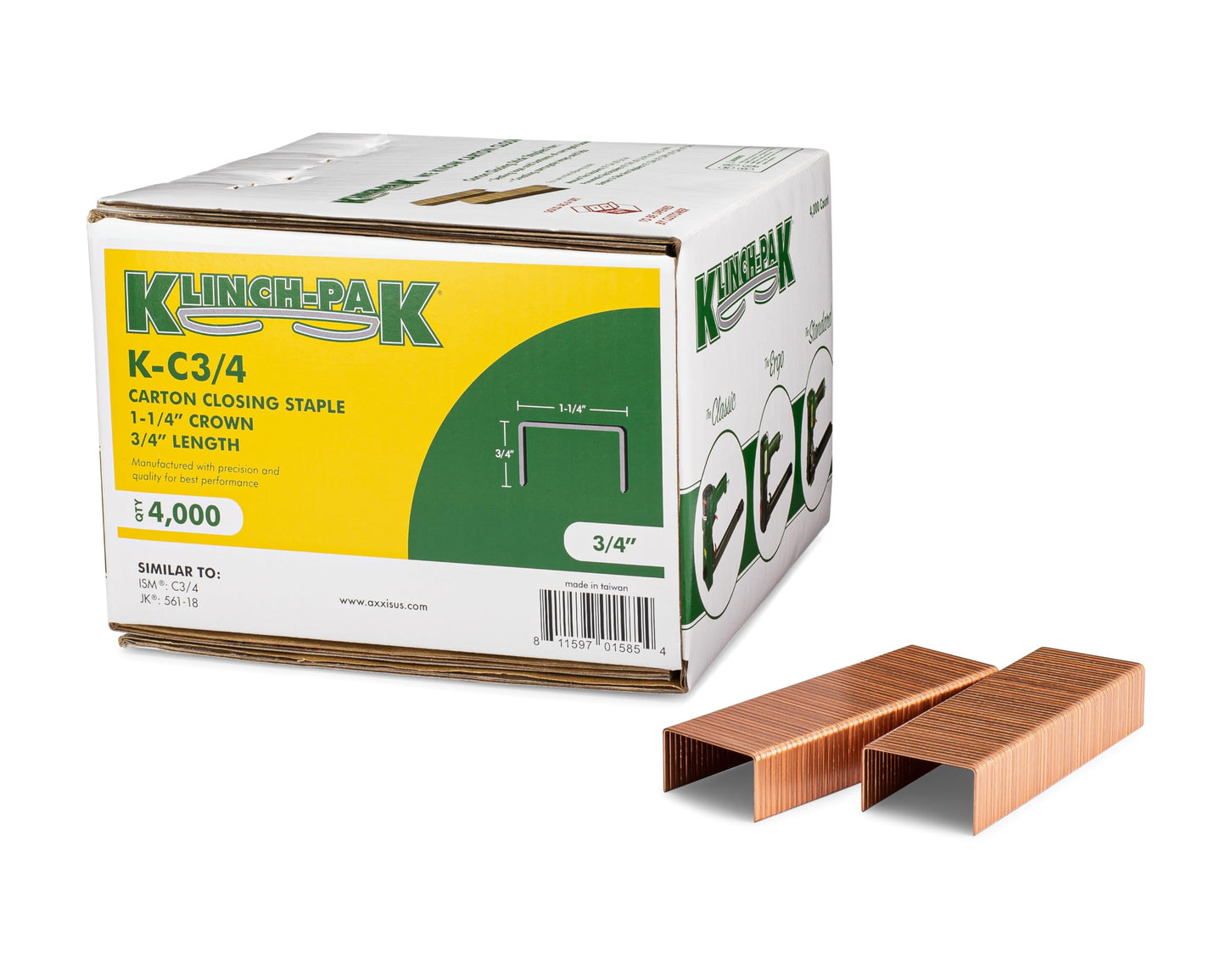 Klinch-Pak C-3/4 Carton Staple 1-1/4 inch Crown with 3/4 inch Leg Length, 4000 per case - SIM CC34, C34 or JK561, Ideal for Wood and Sheet Metal Projects in Construction, DIY and Office/Retail