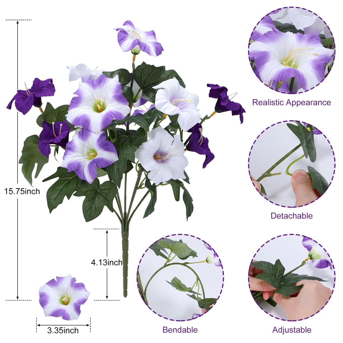 Geegoods Artificial Flowers Plants for Outdoors, 8 Bundles UV Resistant Fake Faux Petunias for Outdoor Planters Patio Front Porch Balcony Garden Decor
