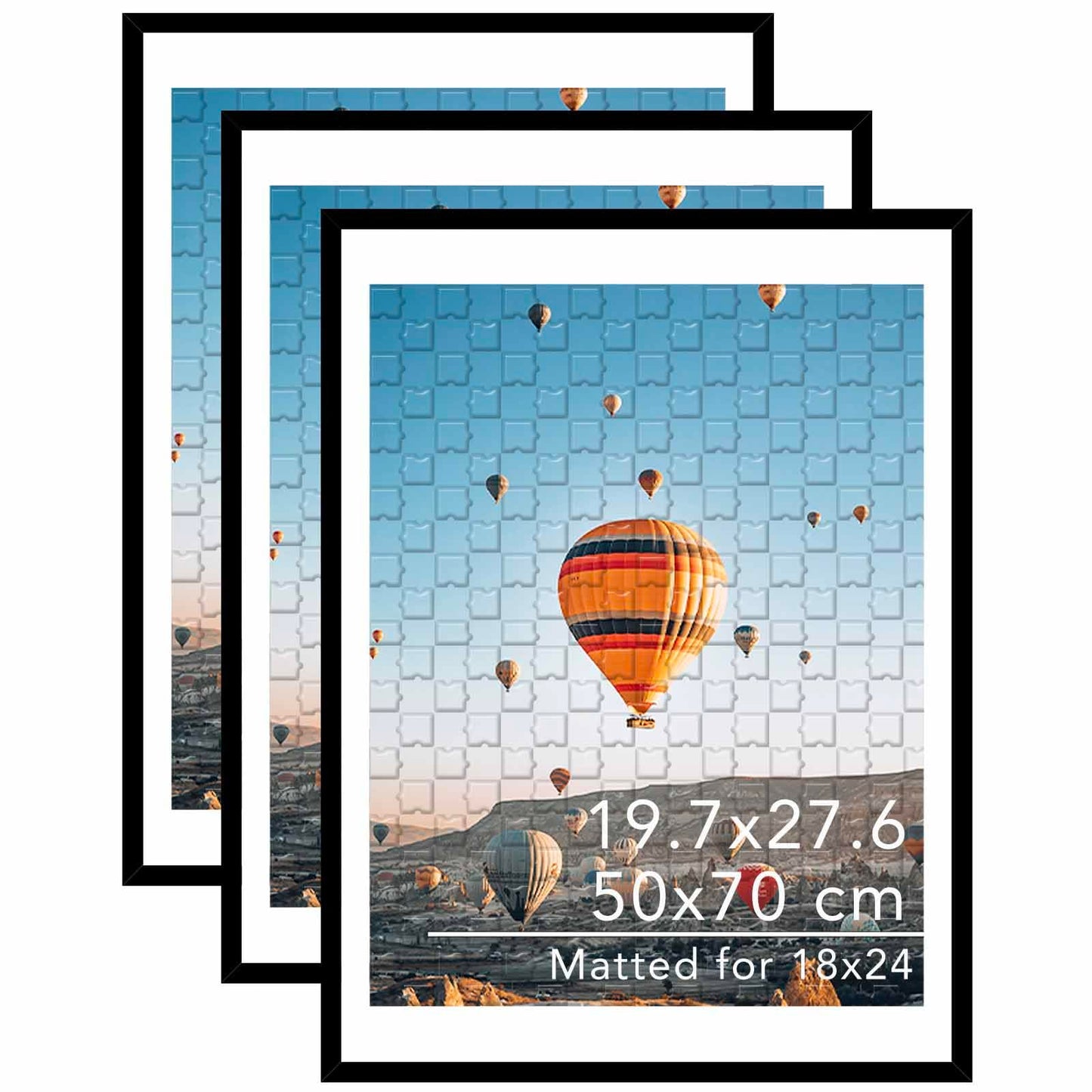JCJMY 19.7x27.6 Puzzles Frame for 50x70 cm Puzzle Poster Photo Picture, Display 18x24 with Mat or 19.7 x 27.6 without, Wall Hanging 19.7 by 27.6 inch 1000 Pieces Puzzles Frame, 3 Pack, Black
