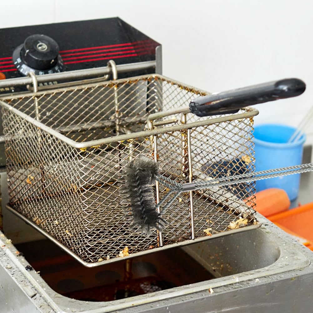 3 pcs Stainless Steel Fryer Cleaning Tools, Including L-Shaped Fryer Cleaning Brush Kitchen Fryer Cleanout Rod Long Handle Deep Fryer Basket Cleaning Brush Kitchen Restaurant Accessories