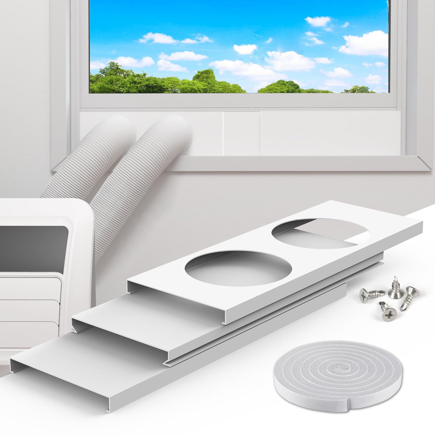 Air Jade Dual Hose Portable Air Conditioner Window Seal Kit, 3 Pcs AC Window Vent Kit for Dual Hose Portable Air Conditioner with 5.9" Diameter Vent Pipe