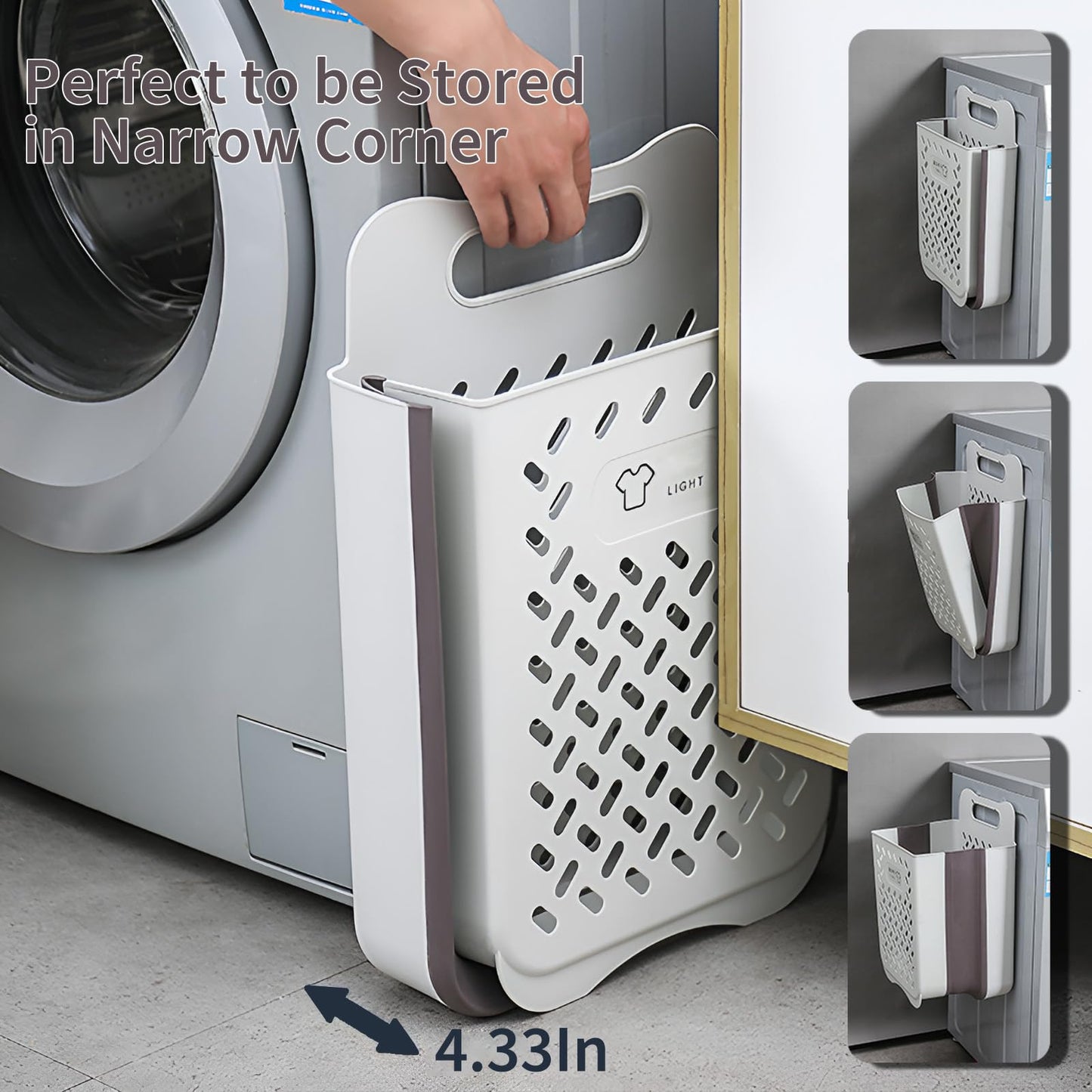 Pansyling Plastic Collapsible Hanging Laundry Baskets with Carry Handle, Space-Saving Wall Hanging Laundry Basket Durable Tall Folding Plastic Laundry Hamper Waterproof Dirty Clothes Organizer XL+L