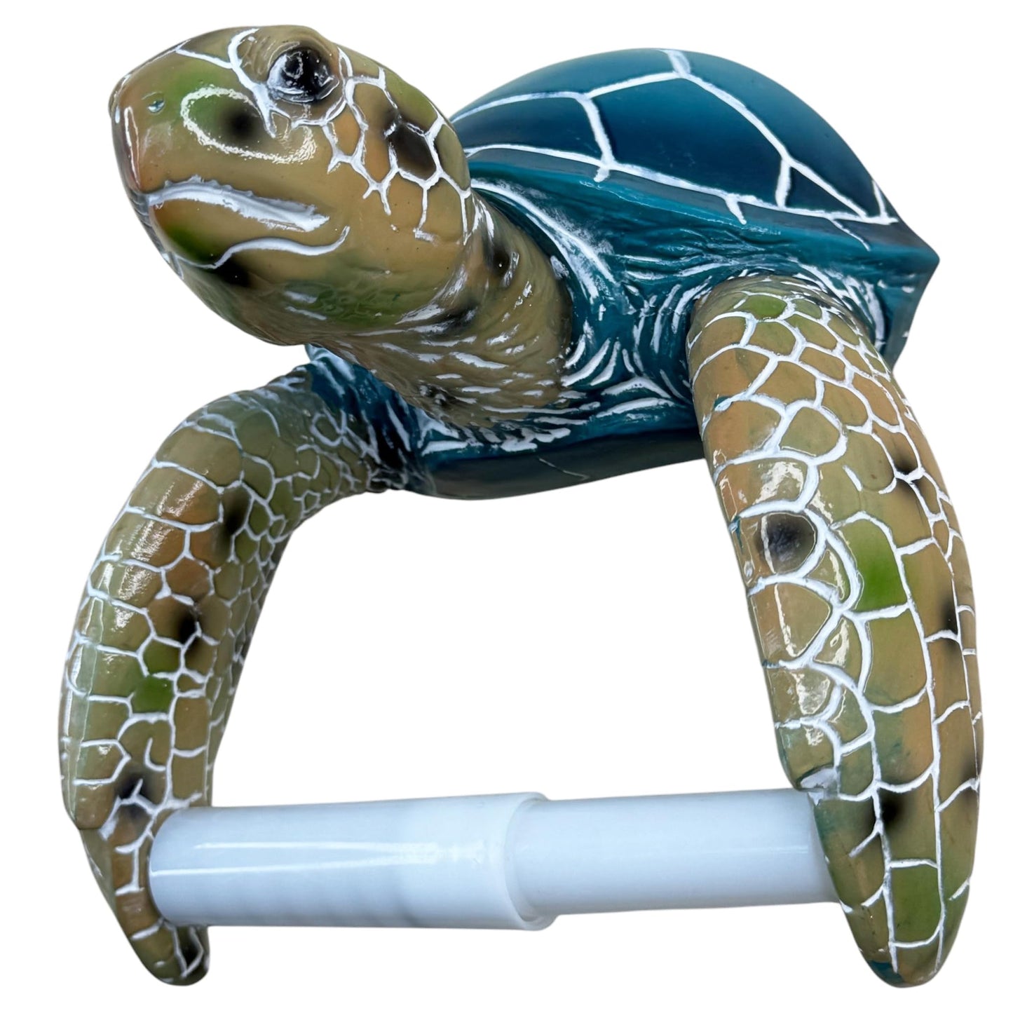 Sea Turtle Wall Mount Toilet Paper Roll Holder Premium Bright Glossy Colorful Finsh - Nautical Coastal Bathroom Decor