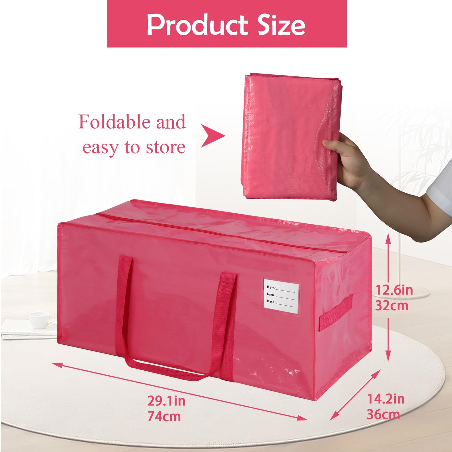 JCBZAMZ 6 Pack Heavy Duty Extra Large Moving Bags with Handles,Waterproof Foldable Storage Totes, Clothing Storage Bags, Packing Moving Boxes for College Supplies, Pink