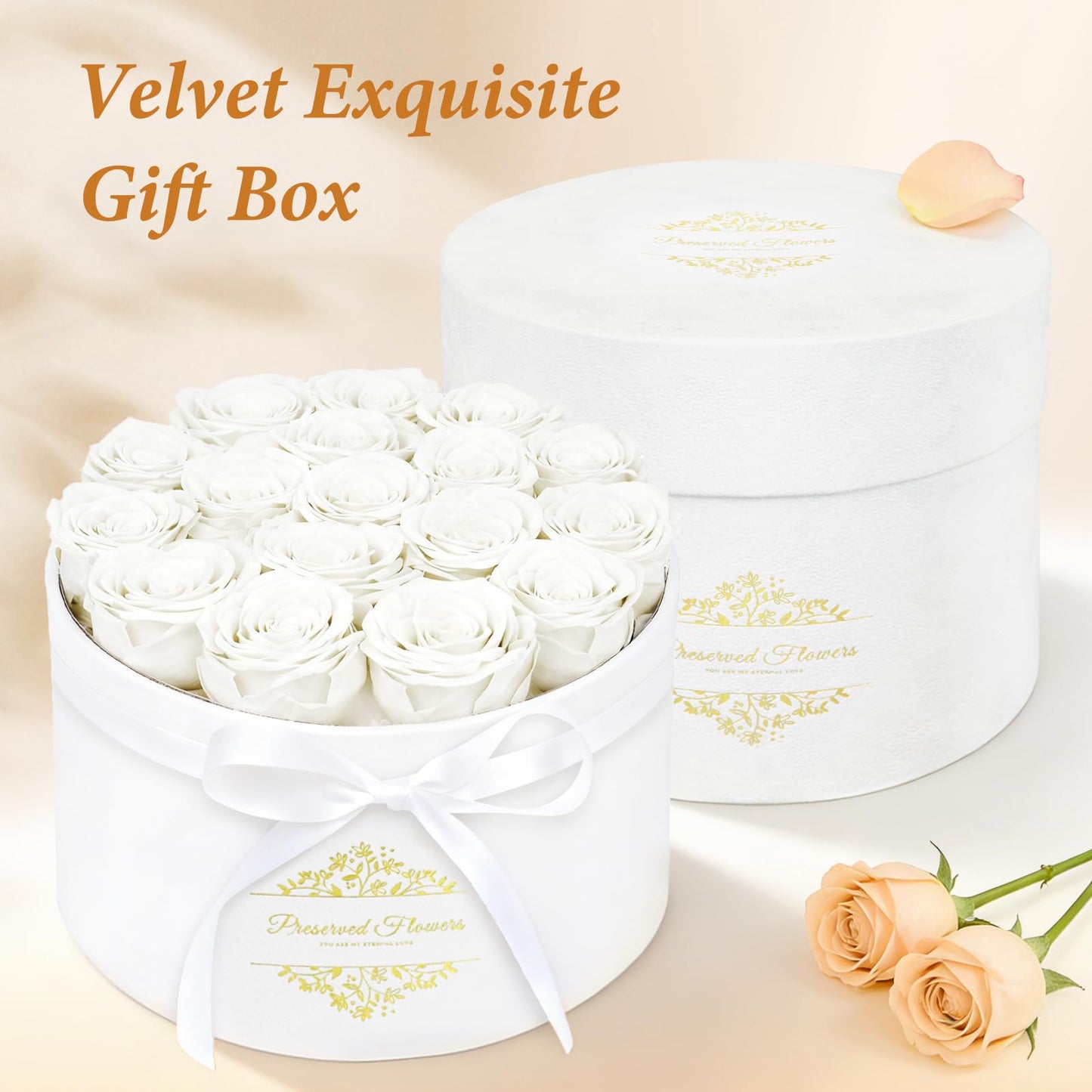 17 Forever Flowers in a Luxury Suede Box, Preserved Roses Birthday Gifts for Women, Romantic Anniversary Valentines Day Gift for Her Girlfriend Wife, White