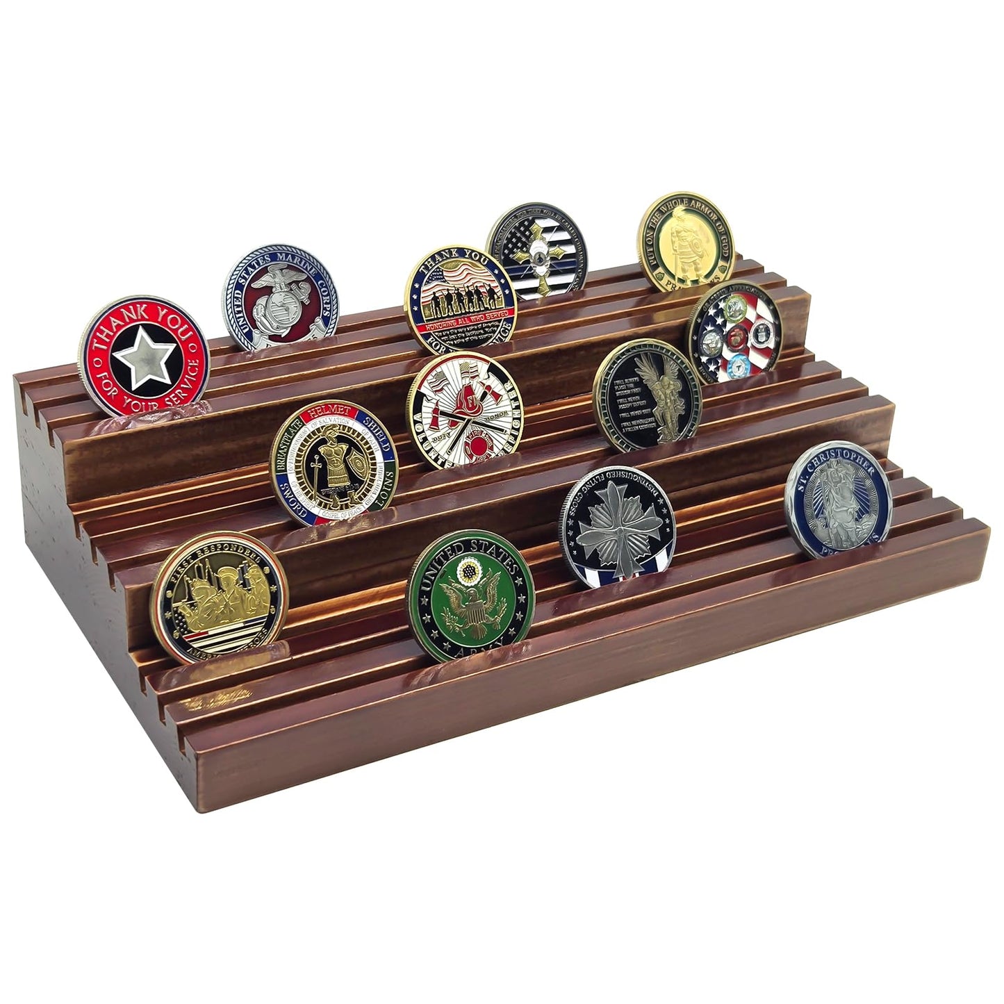 SPVIKISGO Challenge Coin Display Stand, Solid Wood Military Coin Holder Display, 9 Rows of Challenge Coin Holders, Holds 45-60 Coins