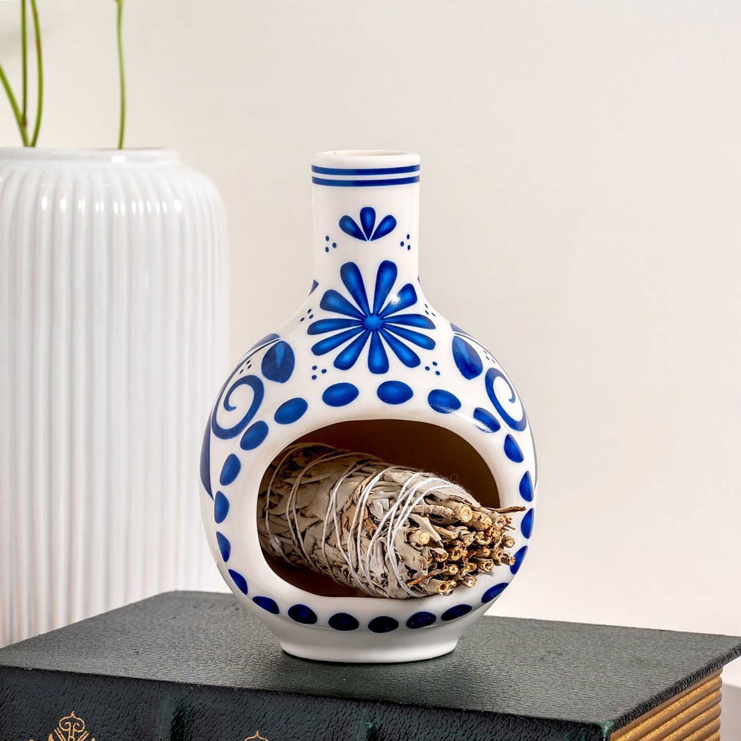 MOUGIGI Handmade Ceramic Palo Santo Holder Burner - Mini Chimenea Incense Dish for Palo Santo and Sticks - Sage Holder for Meditation Decor