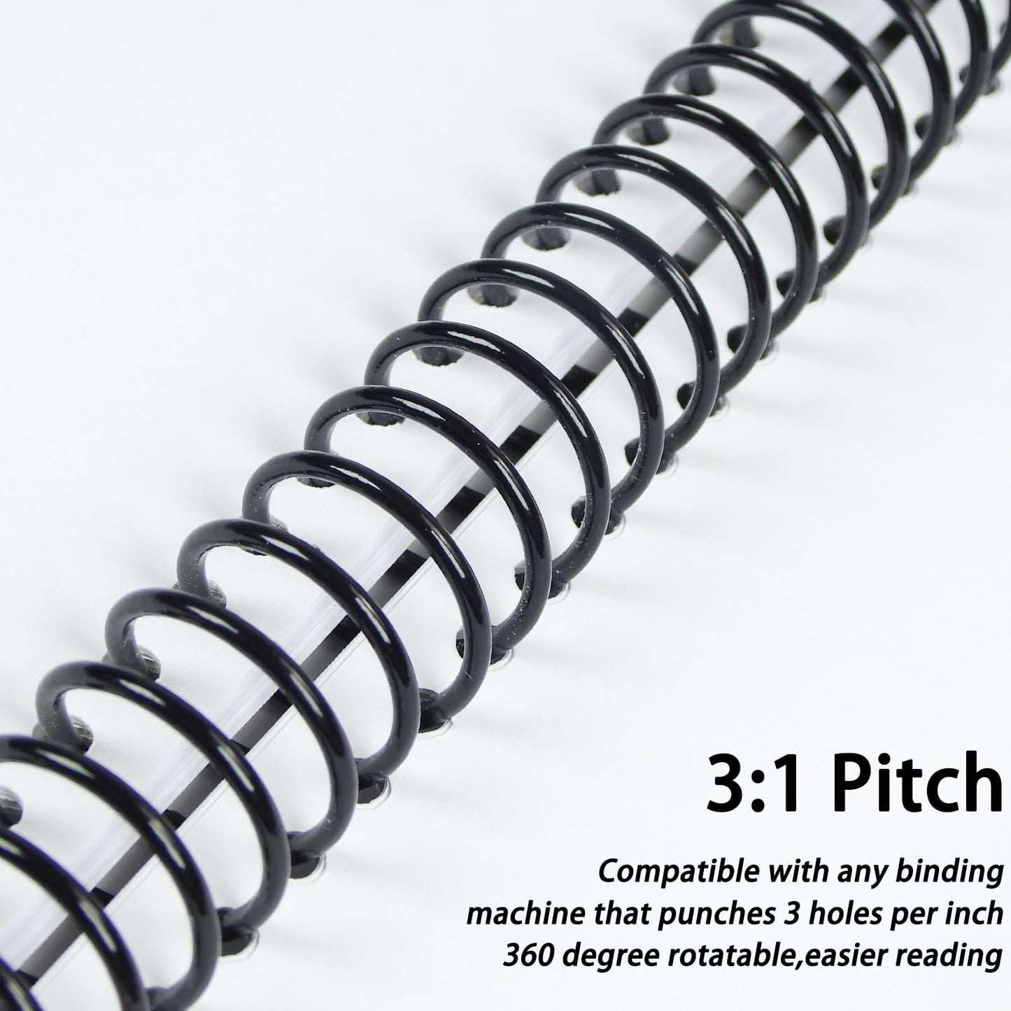 Rayson 28.6mm Plastic Spiral Coil Binding 3:1 Pitch, 1-1/8 inch, 240 Sheets Capacity Black Coil Binding Spines - Versatile for Office and Educational Tasks, Pack of 50