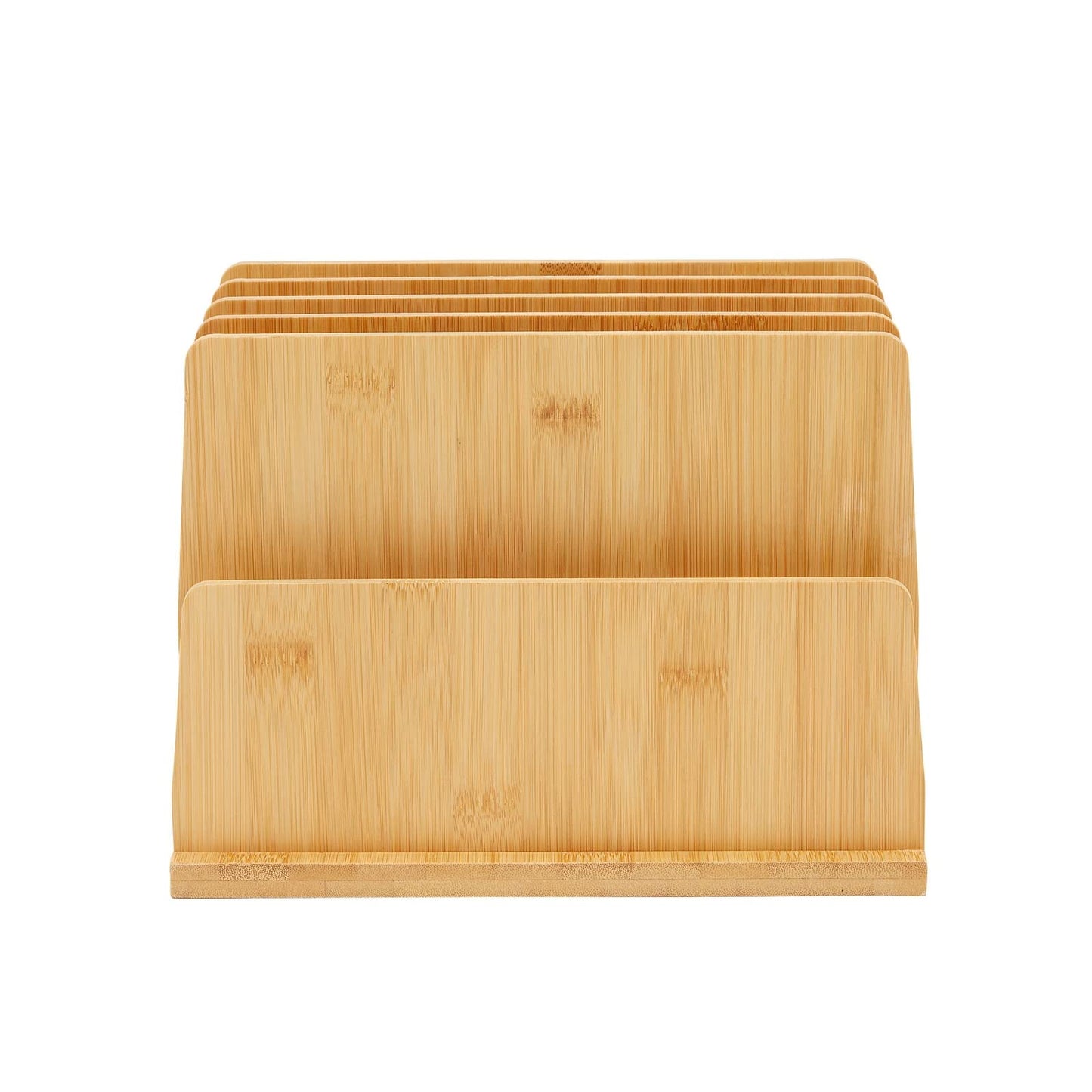 Bamboo Wooden Mail Holder, File Sorter for Letter and Folder Document Storage, Envelope Organizer with 5 Slots for Office Desk, Countertop, Home Organization (10x7 in)