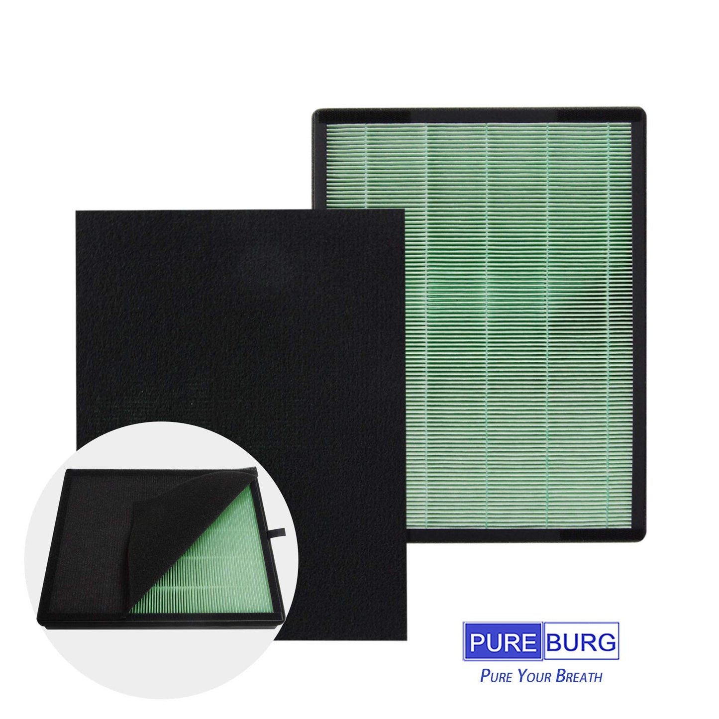 PUREBURG Replacement Filter Compatible with Coway Airmega 150 AP-1019C & Airmega 160 Air Purifiers, 2 H13 True HEPA and 8 Activated Carbon Pre Filter, 10 Piece Pack