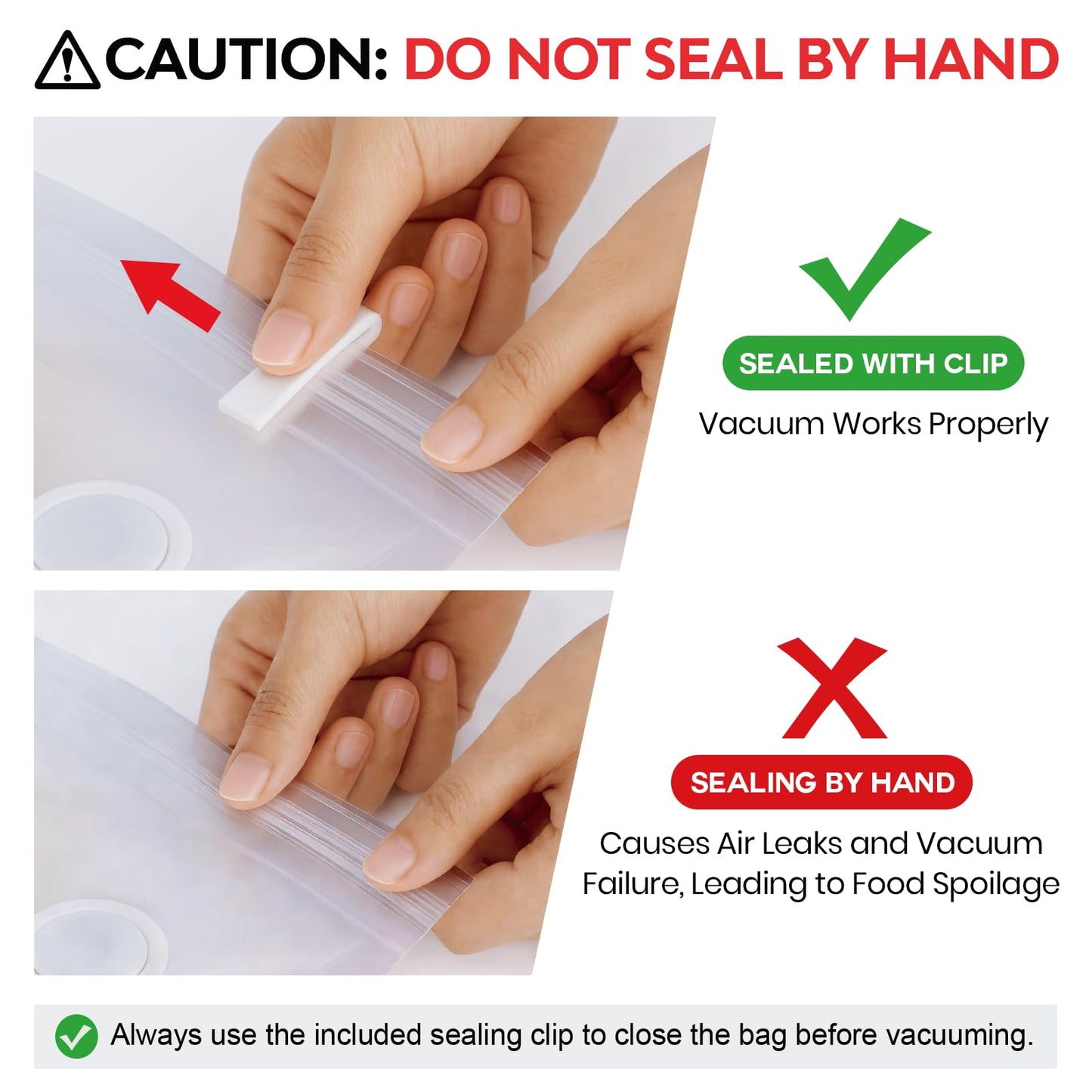 Reusable Vacuum Sealer Bags for Food: 20Pcs (10.24 * 11.02in) BPA-Free Vacuum Seal Bags & 5 Seal Clips, Plastic Clear Freezer Safe Vacuum Food Storage Bags, Microwaveable Zipper Bags for Kitchen