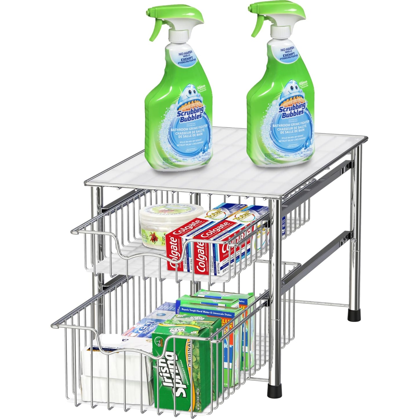 Simple Houseware Stackable 2 Tier Sliding Basket Organizer Drawer, Chrome