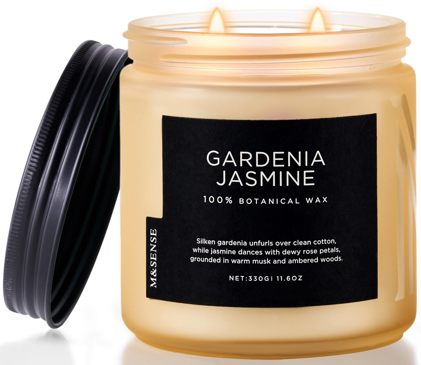 M&SENSE Gardenia Jasmine Scented Candle - 11.6oz Natural Soy Wax Clean Non Toxic 70-Hour Burn, 2-Wick Aromatherapy Candle for Bath & Office - Floral Scent Housewarming Gift for Mom Teacher Friends