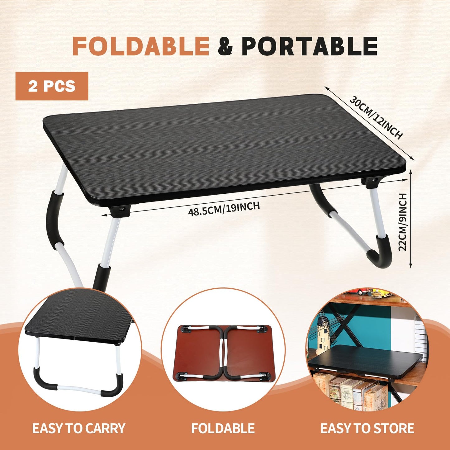 2 Pcs Foldable Laptop Table Lap Desk Mini Bed Table Portable Bed Tray Laptop Stand for Couch Sofa Working Reading Eating Children Workers School Classroom Home Office Supplies (Black)