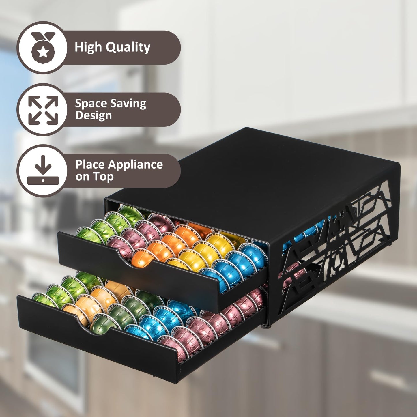 Rice rat for Nespresso Pods Holder Vertuo Pod Holder for Vertuoline Capsules (100 pods-2tiers)