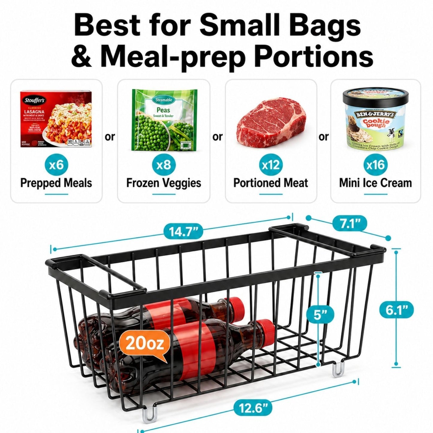 iSPECLE Chest Freezer Organizer Bins - Fits 7 Cu.Ft Deep Freezer, 6 Pack Stackable Wire Baskets(14.7" Length), Heavy Duty Coated Freezer Organizer, Rust Resistant for Frozen Food Sorting, Black