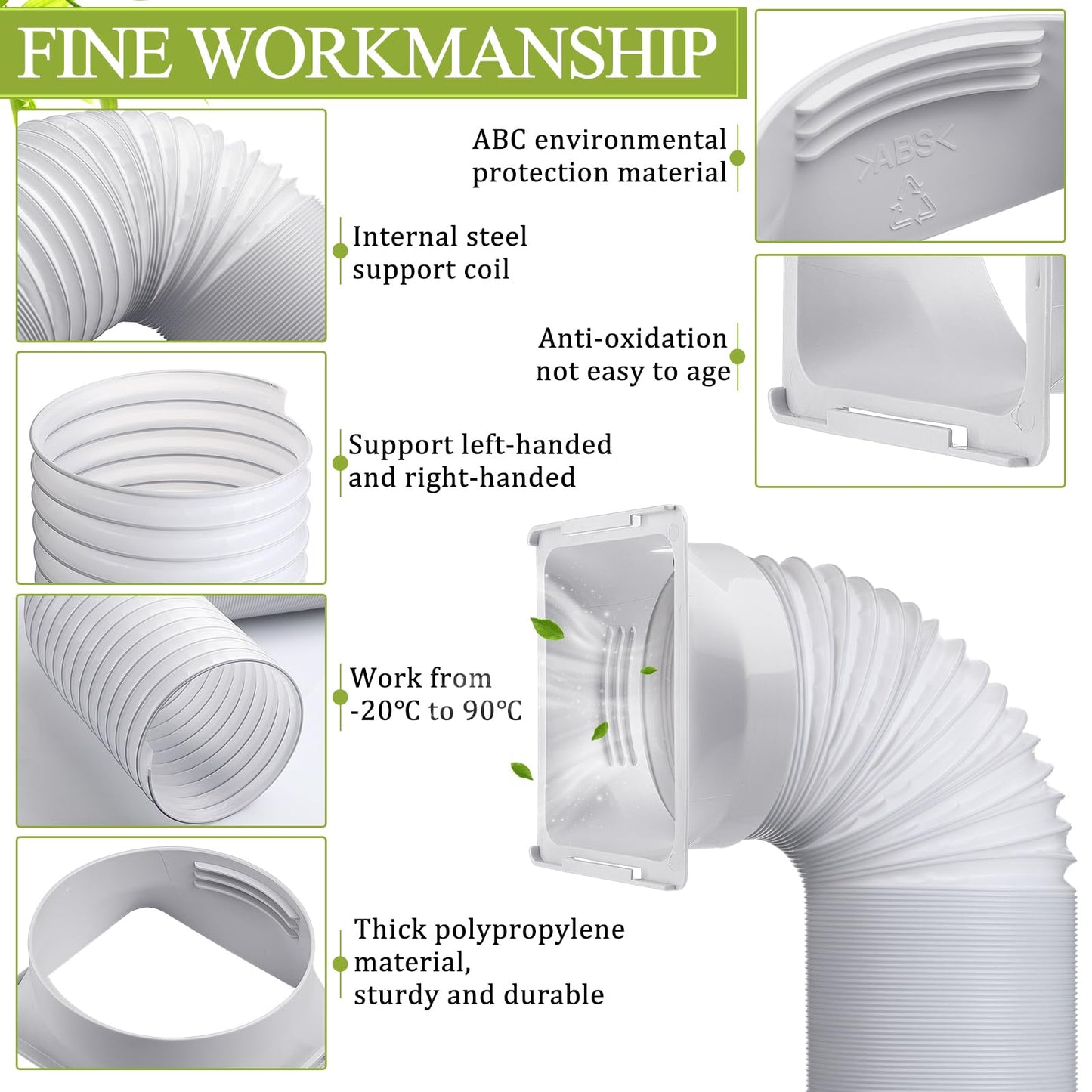 Outus 5.9'' Diameter 61'' Long Portable Air Conditioner Hose with Square Exhaust Hose Tube Adapter Portable Air Conditioner Ducting Parts