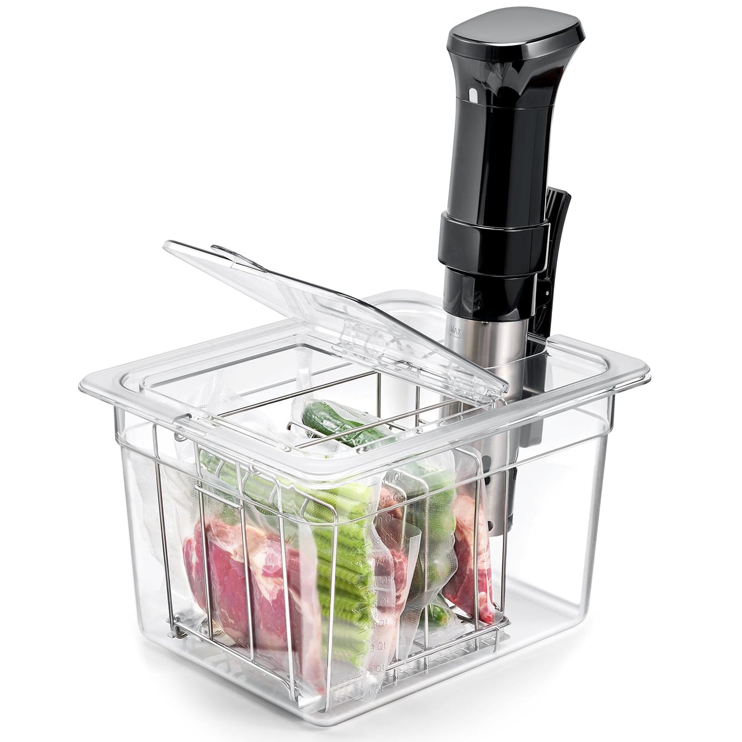 HOMENOTE Sous Vide Container 12 Quart with Universal Collapsible Hinged Lid,Complete Sous Vide Accessories Kit BPA Free,Compatible with Anova and Most Sous Vide Cookers（With Rack and Sleeve）