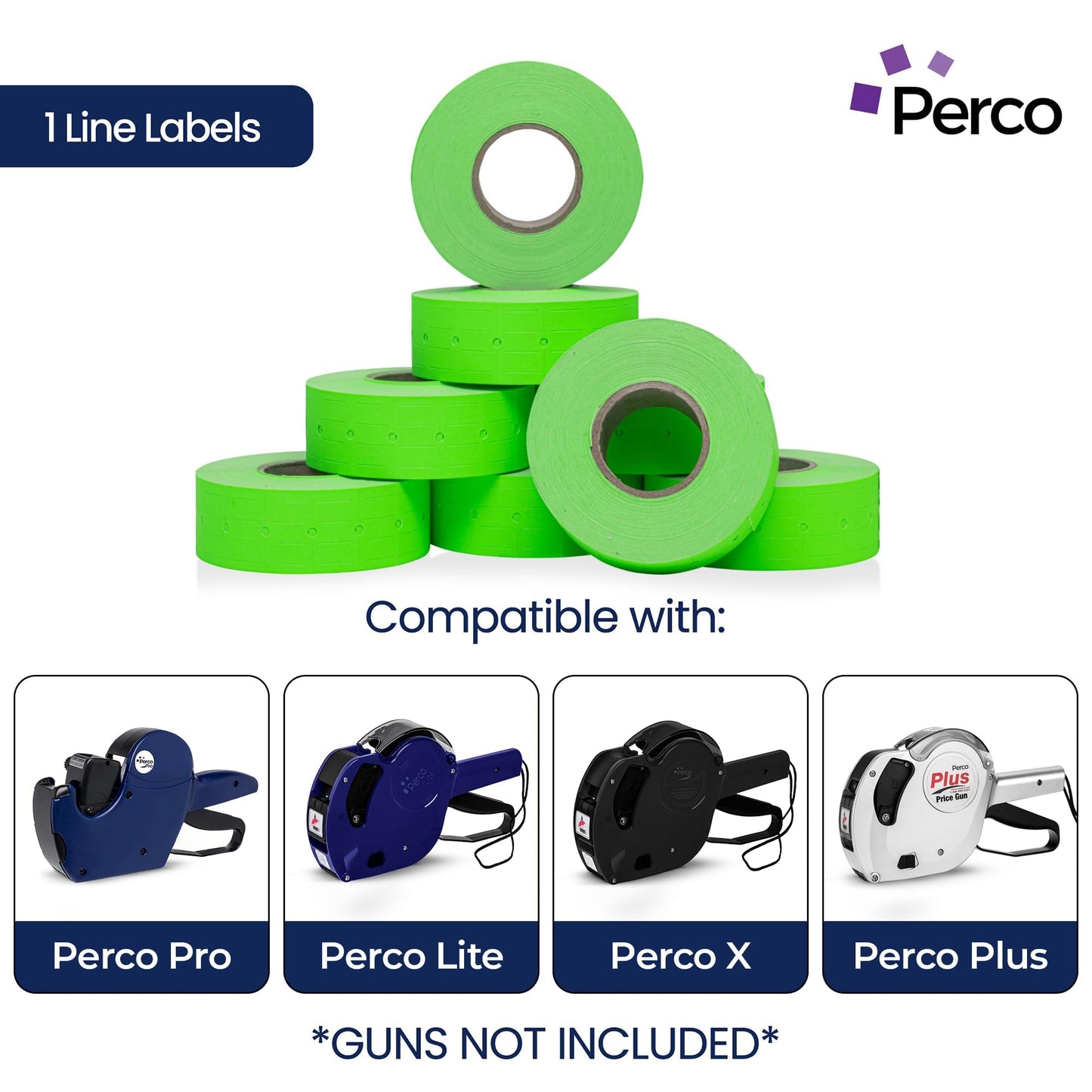 Perco 1 Line Fluorescent Green Labels - 8 Rolls, 1 Sleeve, 8,000 Blank Price and Date Gun Labels for Perco 1 Line Price and Date Guns - Made in USA