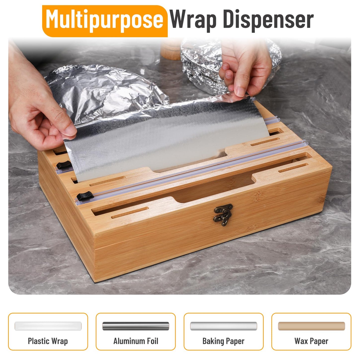 Allinside Magnetic Plastic Wrap Dispenser with Cutter, 3 in 1 Refrigerator Bamboo Wood Organizer for Tin Foil, Baking Paper, Wax Paper Holder Kitchen Storage Box Compatible with 12.9" Roll (3 Layer)