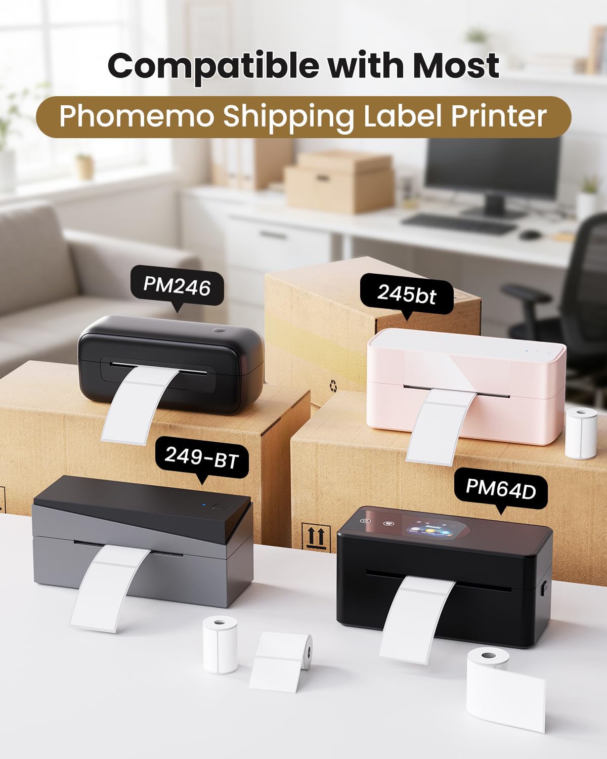 Phomemo [6x90 pcs] Original Labels for M110 M220 M221 M120 M200, 6 Rolls, 1.97''x3.15'' (50x80mm), 90 Label/Roll, Square, White, Also Support Phomemo Shipping Printer for Barcode, Address