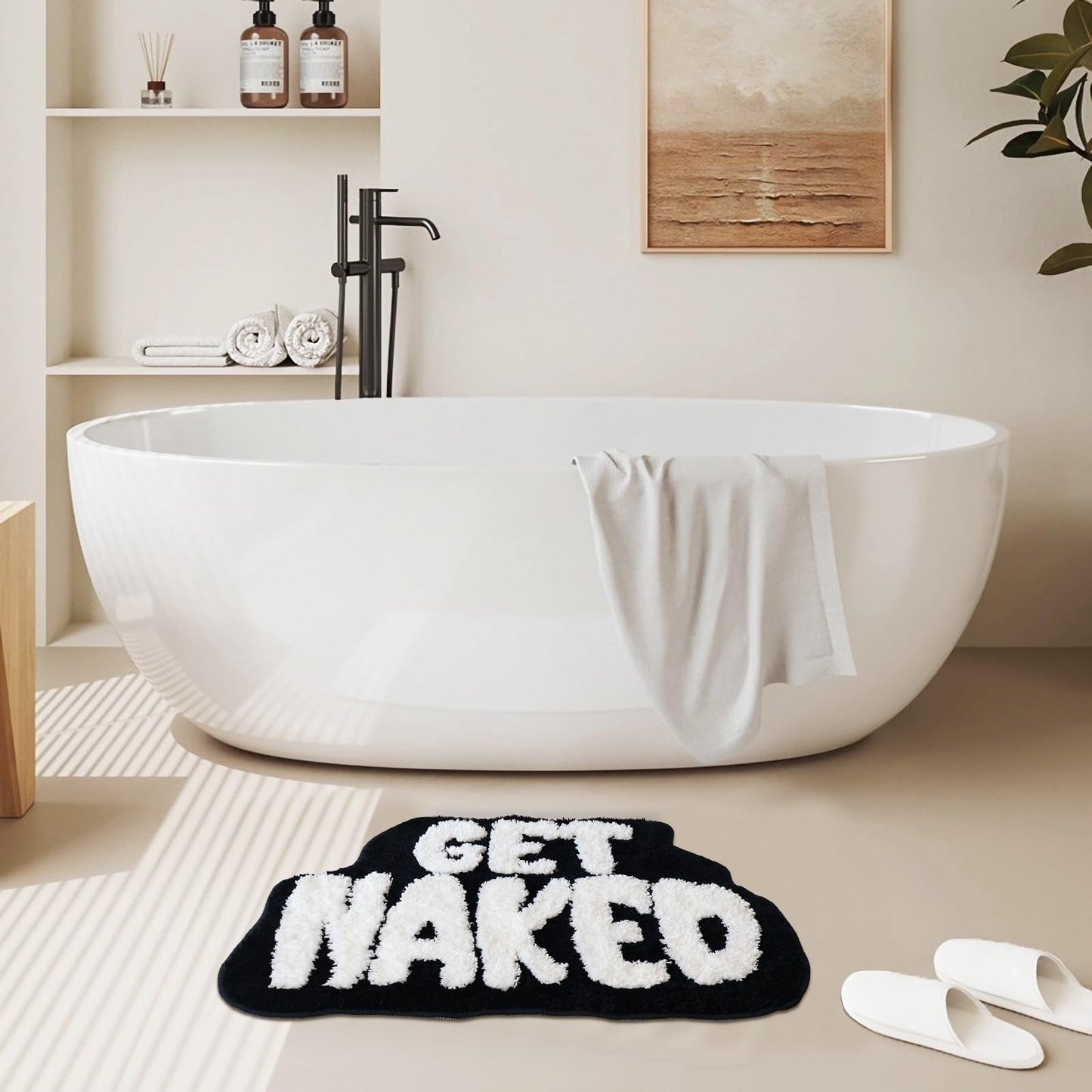 Get Naked Bath Mat, Cute Bath Rug for Bathroom Mat, rregular Non Slip Shower Floor MatUltra Soft Mat Funny Bathroom Decor (Black)