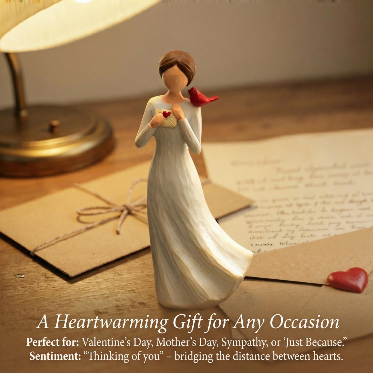 Hand-Painted Memorial Angel Figurine with Red Cardinal & Love Letter - 6.2 Inch Resin Statue for Sympathy, Bereavement, and Friendship - Thinking of You Home Decor Gift for Mom, Grandma, Women