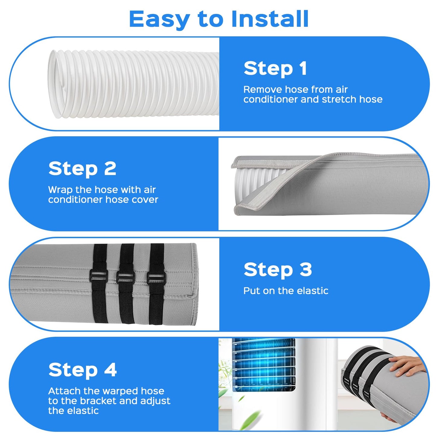 2 Pack Portable Air Conditioner Hose Cover Wrap, Insulated AC Exhaust Hose Sleeve Vent Hose Cover with 3*Adjustable Buckle Straps, AC Hose Cover Sleeve for 5" & 5.9" Diameter Exhaust Hoses