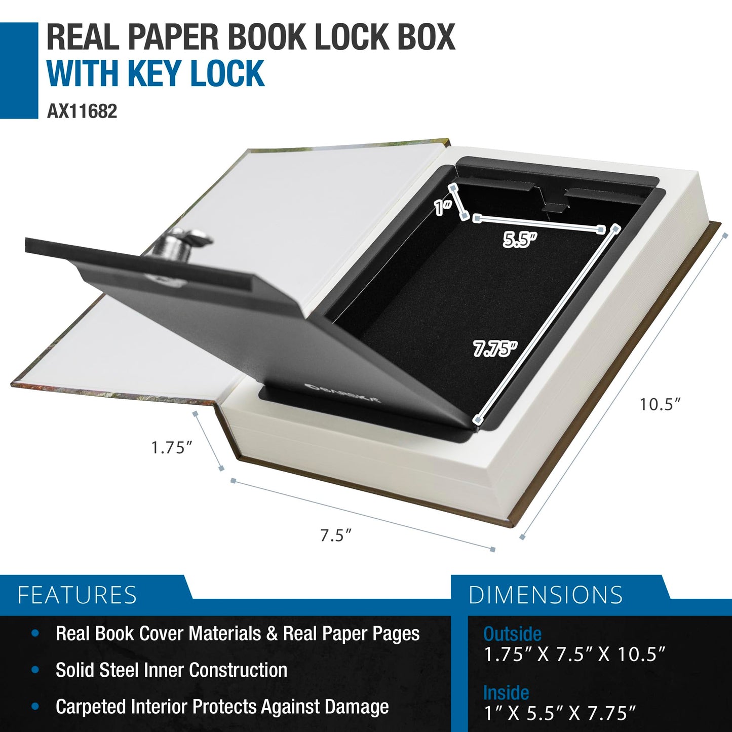 Barska Hidden Book Safe – Real-Look Pride and Prejudice Diversion Lock Box with Key Lock – Secret Safe for Home, Office, Travel – Portable Steel Storage for Cash, Jewelry, Valuables