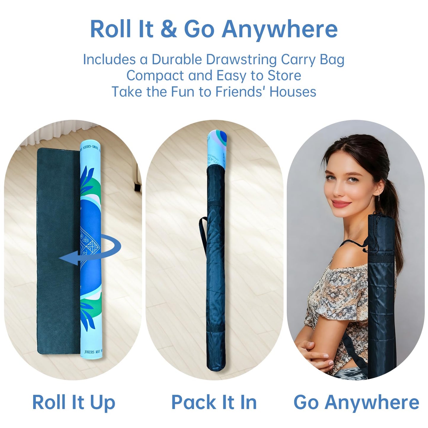 Mahjong Mat with Tech Velvet, Machine Washable, Noise Reduction,Anti Slip, and Crease-Free, Soft Touch, Game Rule, with Carrying Bag: 32.4 Inch Game Mat for Poker, Board, Tile, and Dominoes (L-Blue)