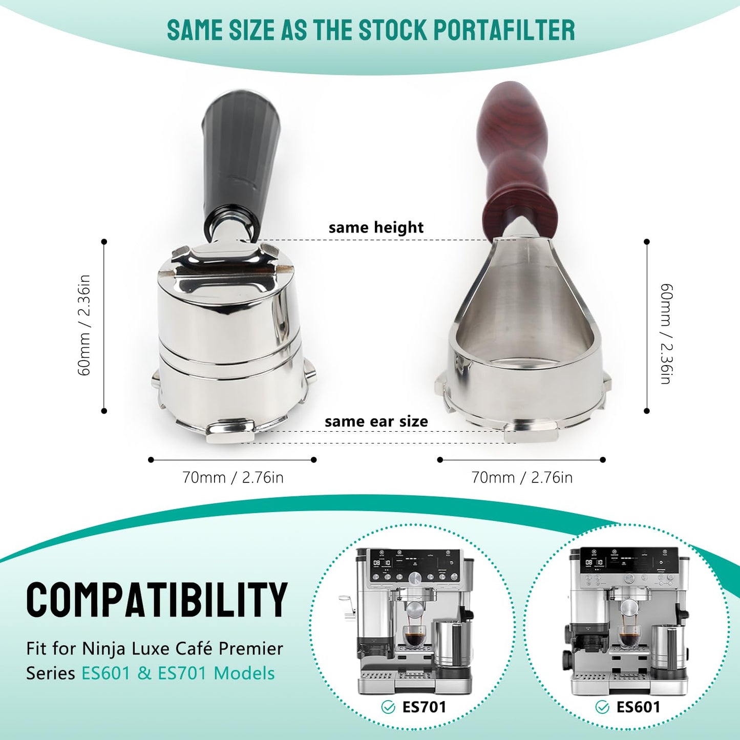 CAPFEI Bottomless Portafilter for Ninja Luxe Café ES601 & ES701C Models | Basket Not Included | Compatible with Stock Filter Basket | Ergonomic Wooden Handle
