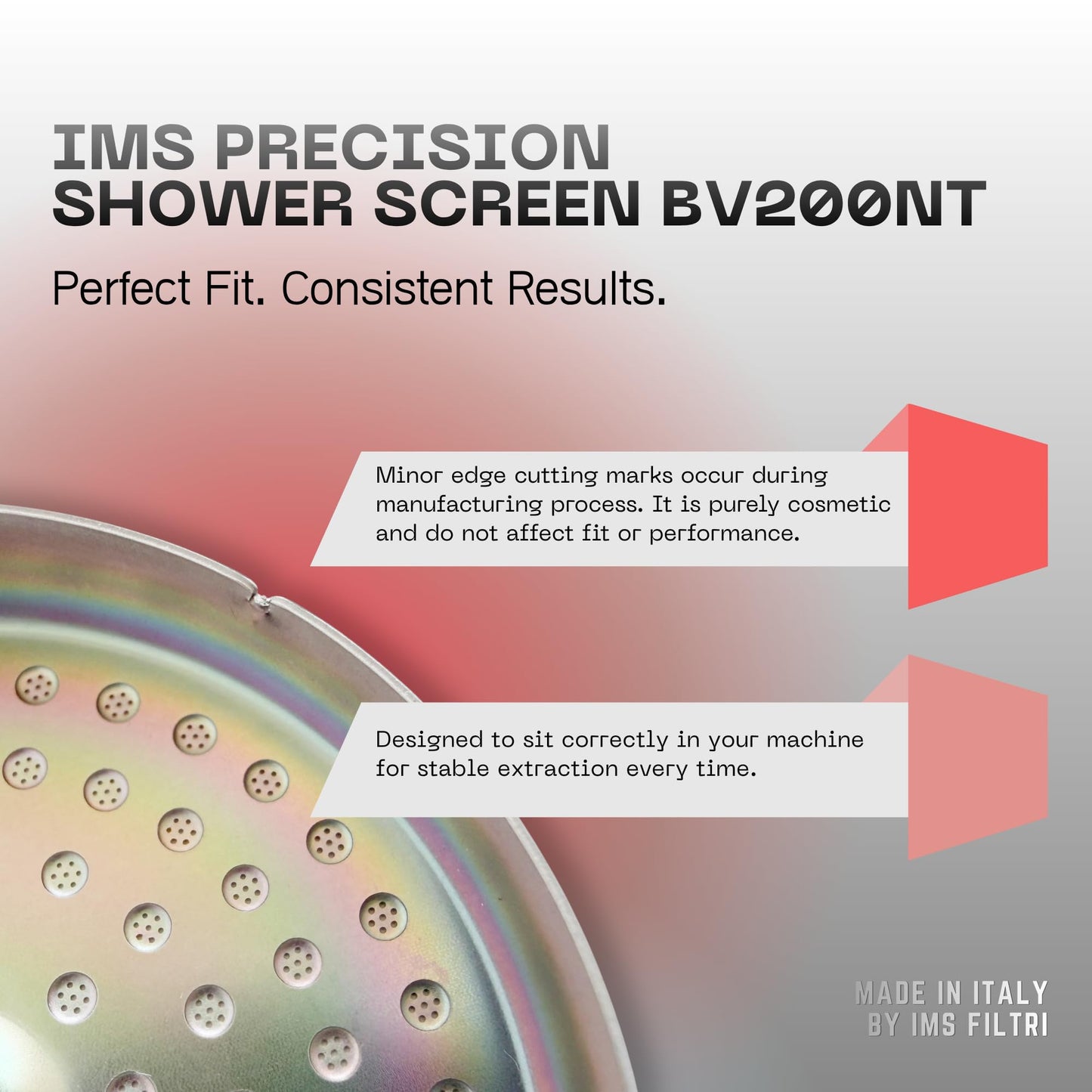 IMS Nanotech Shower Screen BV200NT with Cafelat Gasket made for Breville Sage Barista Pro, Express, Bambino Plus, Impress, Barista Touch, Infuser, Infuse, Perfetta, Barista Perfetta Plus.