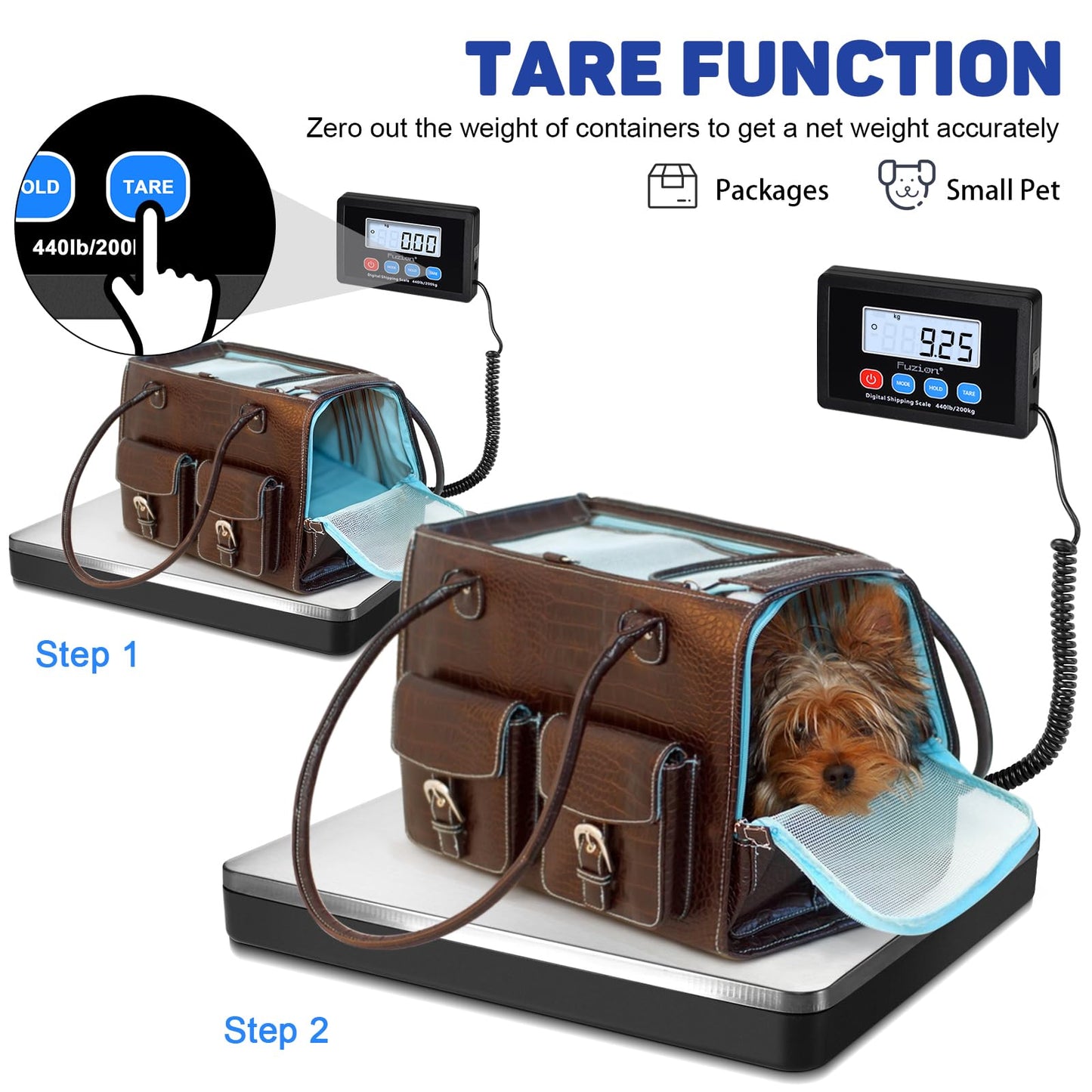 Fuzion Shipping Scale 440lb x 10g Accuracy, Postal Scale with Hold/Tare, Digital Shipping Scale for Packages Small Business, Luggage, Battery & AC Adapter