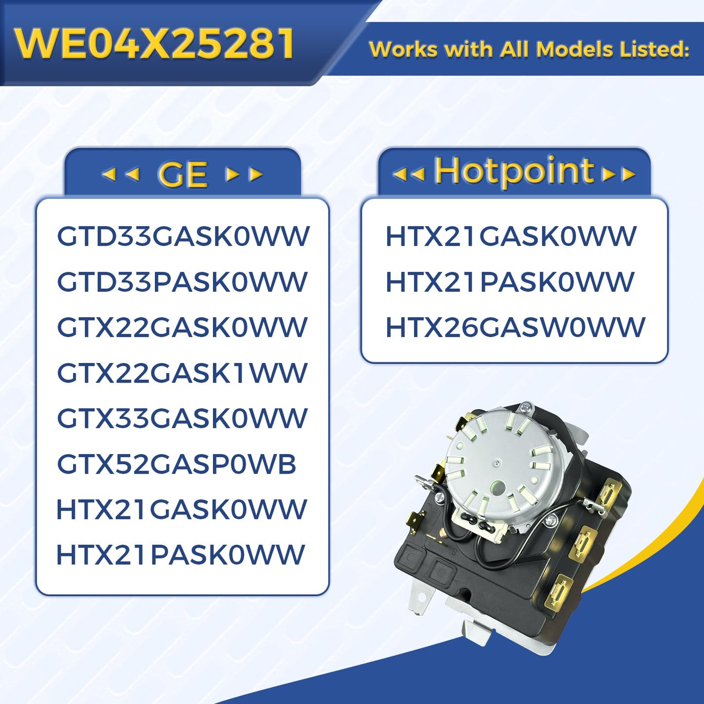 WE04X25281 Dryer Timer Compatible with GE Hotpoint, Replacement Part 4467036 AP6031731 PS11763068 EAP11763068 234D2377P002 TMD1CM34
