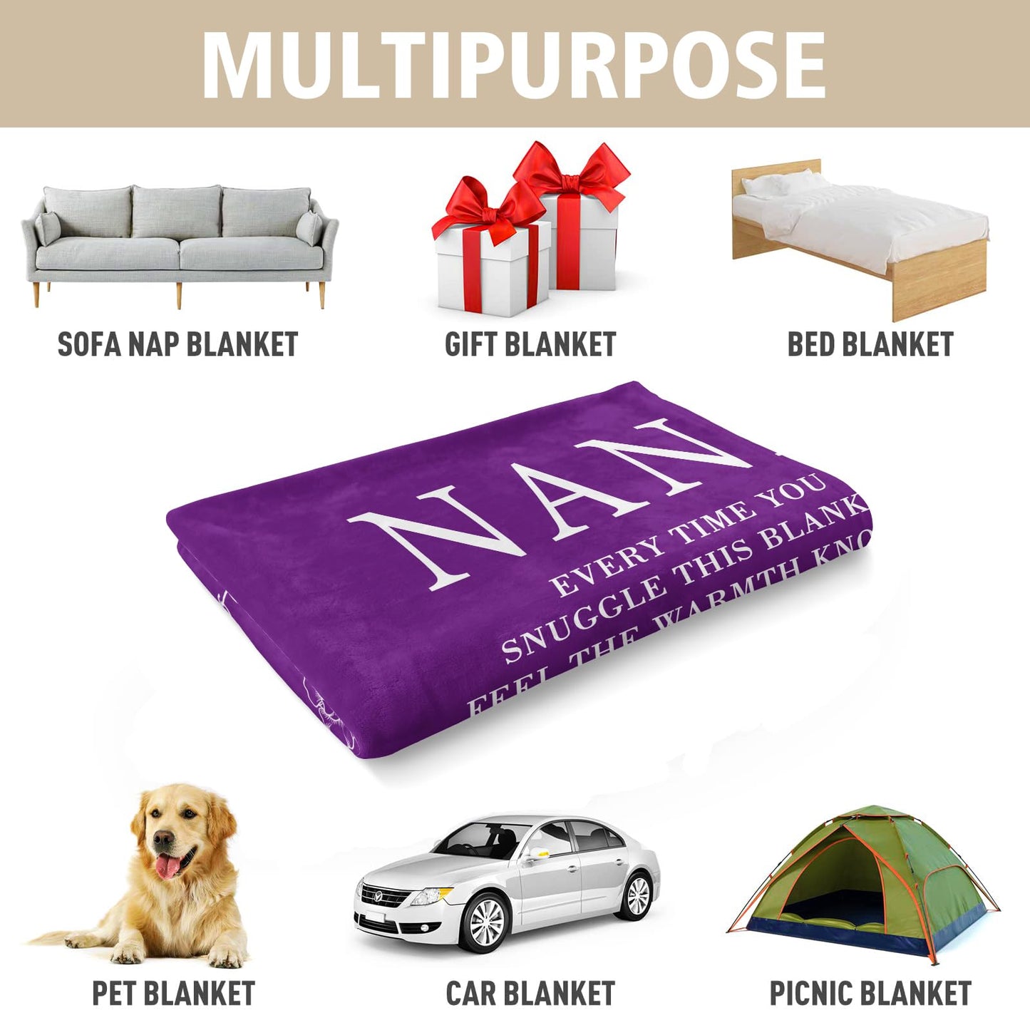 Nana Gifts, Birthday Gifts for Nana from Grandkids, to My Nana Nanny Grandma Soft Throw Blanket for Christmas 50" x 60", Purple