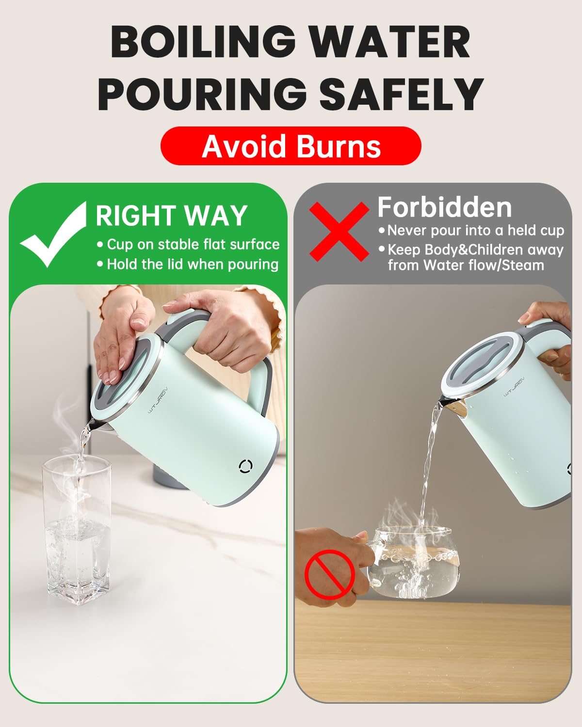 WTJMOV Small Electric Kettle Stainless Steel, 0.8L Portable Tea Kettle Auto Shut-off, Low Power Hot Water Kettle for Camping, Travel, Office and More