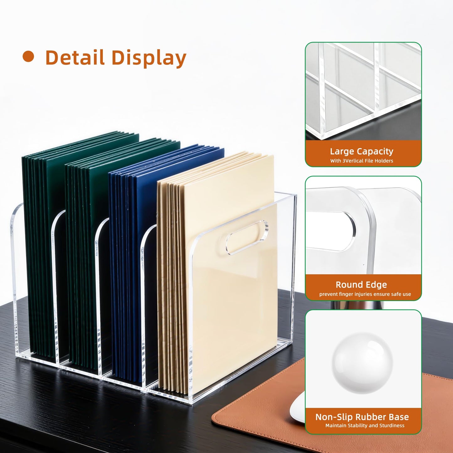 AIDIMOO 4 Vertical Compartments Clear Acrylic Magazine & File Holder – Multipurpose Desk Organizer for Office, Tablets, Magazines, Books – Documents/Home/Classroom Rack