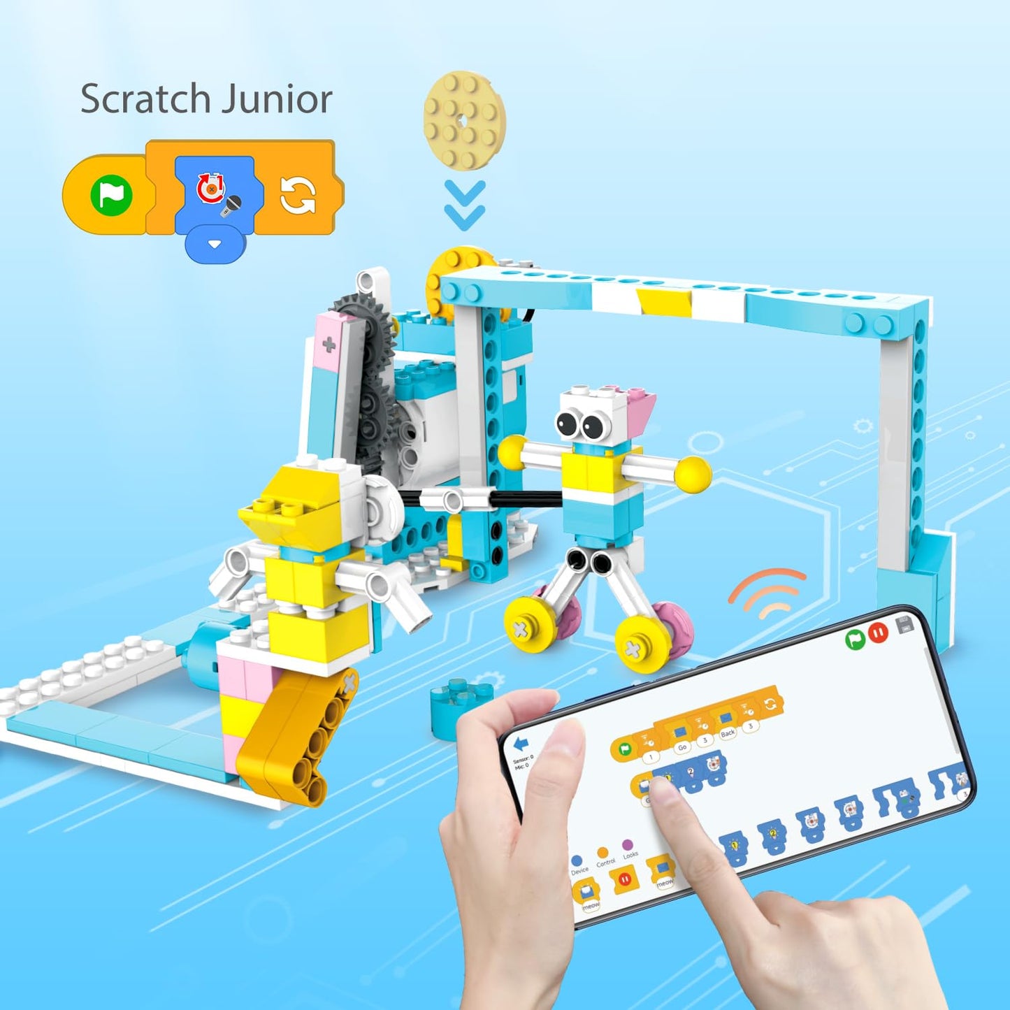 Makerzoid Coding Robot Kit for Kids, 200-in-1 RC Robot Building Toys with Motor Sensor,Scratch JR Coding Set with 36 Video Courses, Birthday Childrens' Day Gift for Kids 6+ (400+ Blocks)