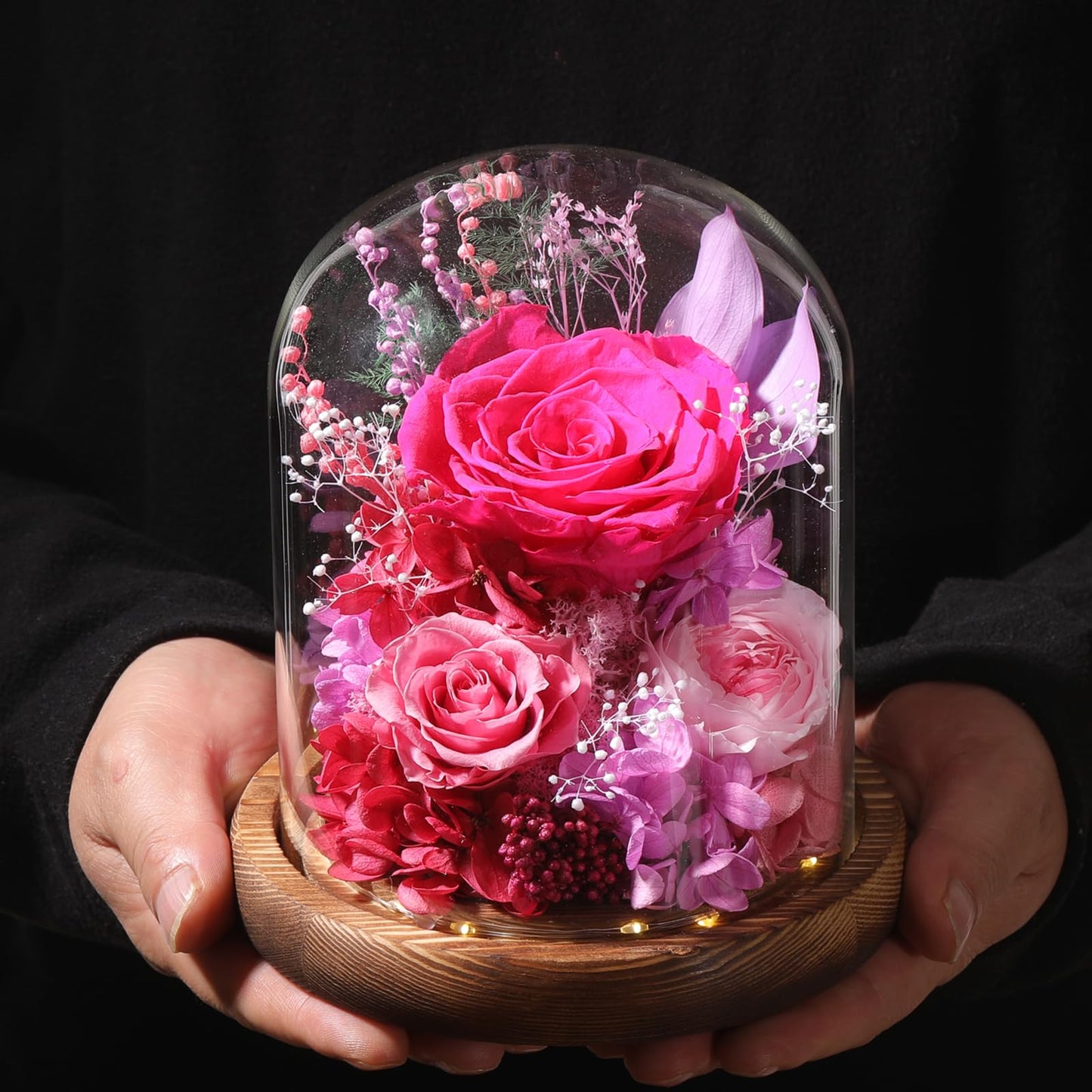 LOVENFOLD Flowers for Delivery Preserved Flowers with LED Light in a Glass Dome,Long Lasting Forever Roses Birthday Gifts for Women Daughter Mom Wife Friend（Reddish Rose）