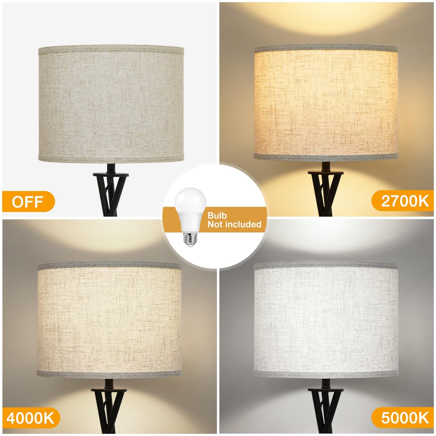 Tripod Floor Lamp Black, 61” Tall Floor Lamps, Standing Lamp with Rotary Switch, Modern Floor Lamp Simple Design with Beige Shade, Floor Lamps for Living Room, Bedroom, Office, Without Bulb
