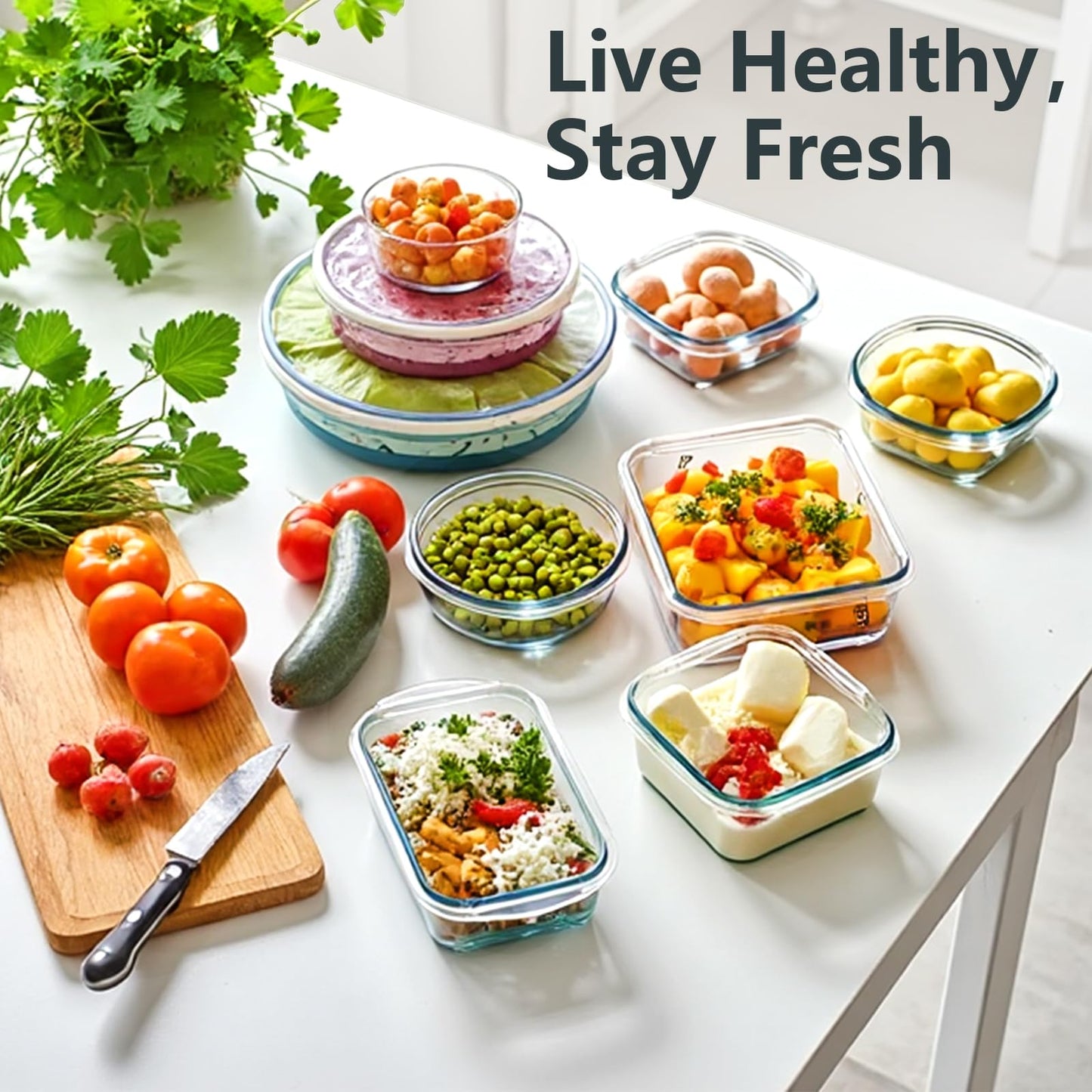 Bestfull 12 Pack Glass Food Storage Container Set with Lids Non Toxic, Stackable Borosilicate Glass Meal Prep Containers, Microwave, Oven, Freezer and Dishwasher Safe (Gray)