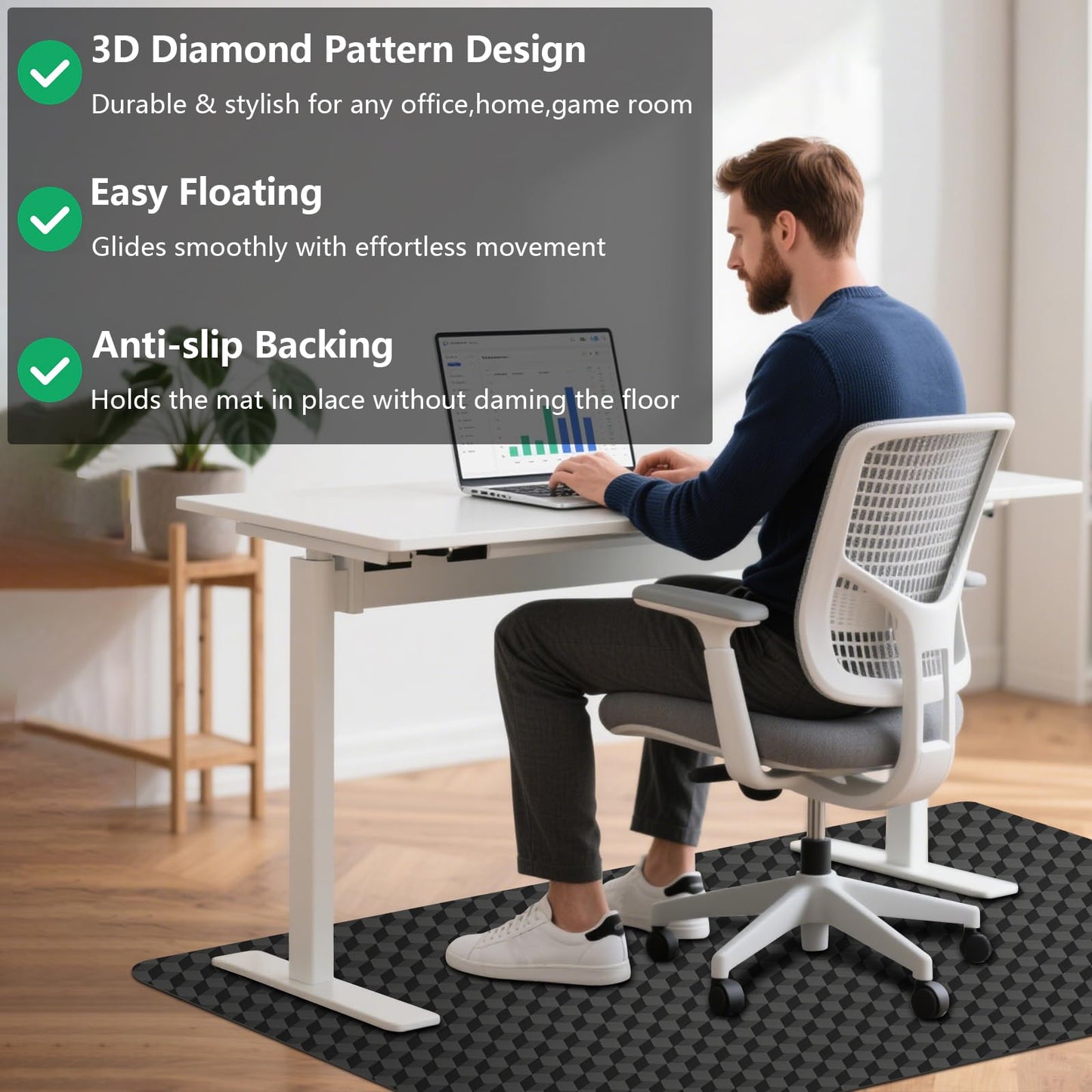 AiBOB Gaming Chair Mat for Hardwood Floors - 53"x45" Office Chair Mat for Hard and Tile Floor | Anti-Slip Protector Mat | Computer Desk Floor Mat for Rolling Chairs, Not for Carpet