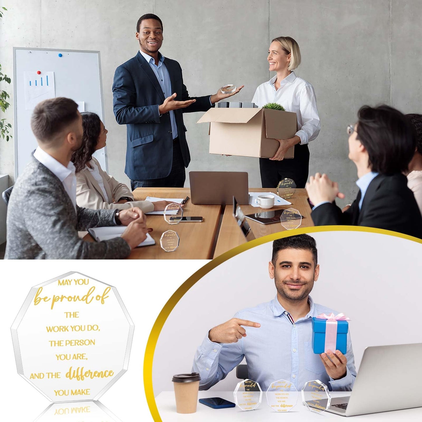 Huquary 50 Pcs Employee Appreciation Awards for Coworker Acrylic Thank You Gifts Trophy Be Proud of The Work You Do Prizes for Colleague Retirement Farewell Motivational Gift (Irregular Style)