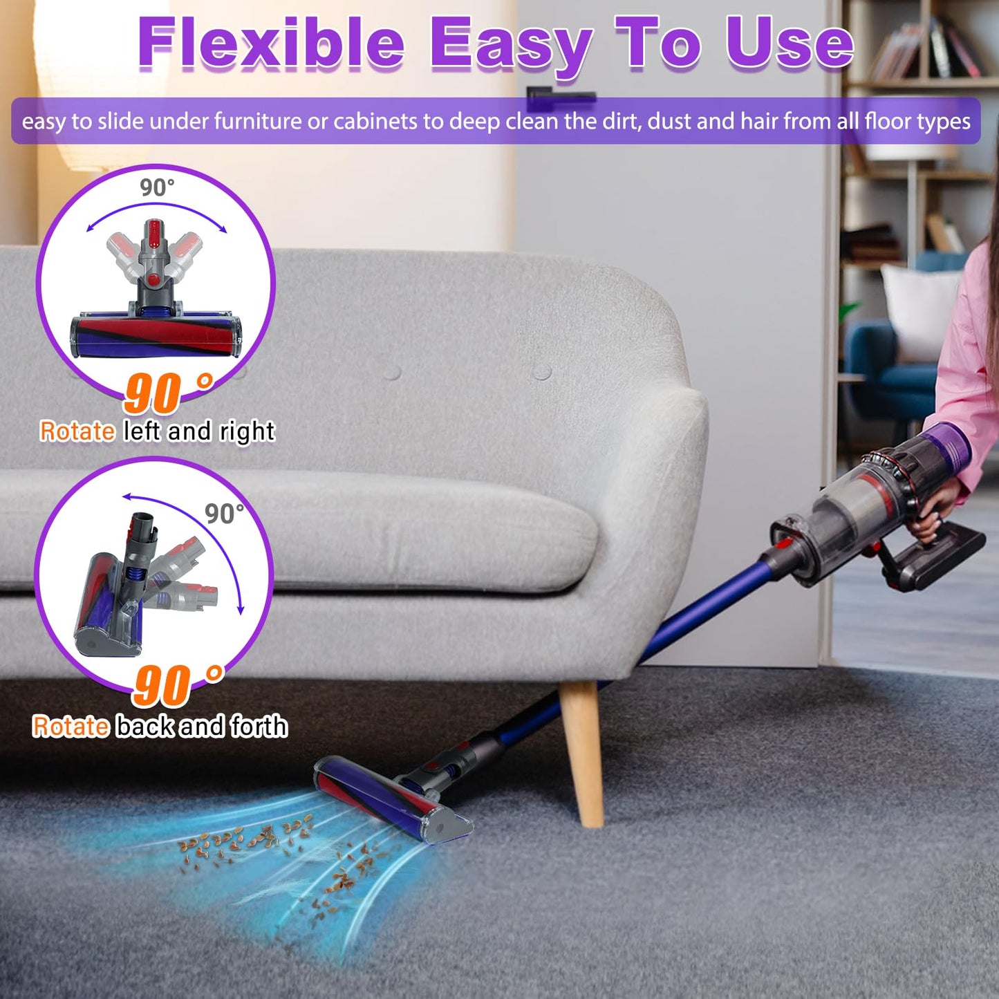 Lemige Soft Roller Cleaner Head Replacement for Dyson V10 V11 V15 V8 V7 Cordless Vacuum Cleaners, Quick Release Vacuum Head Replacement Attachments Parts Accessories for Dyson, Gentle on Hard Floors