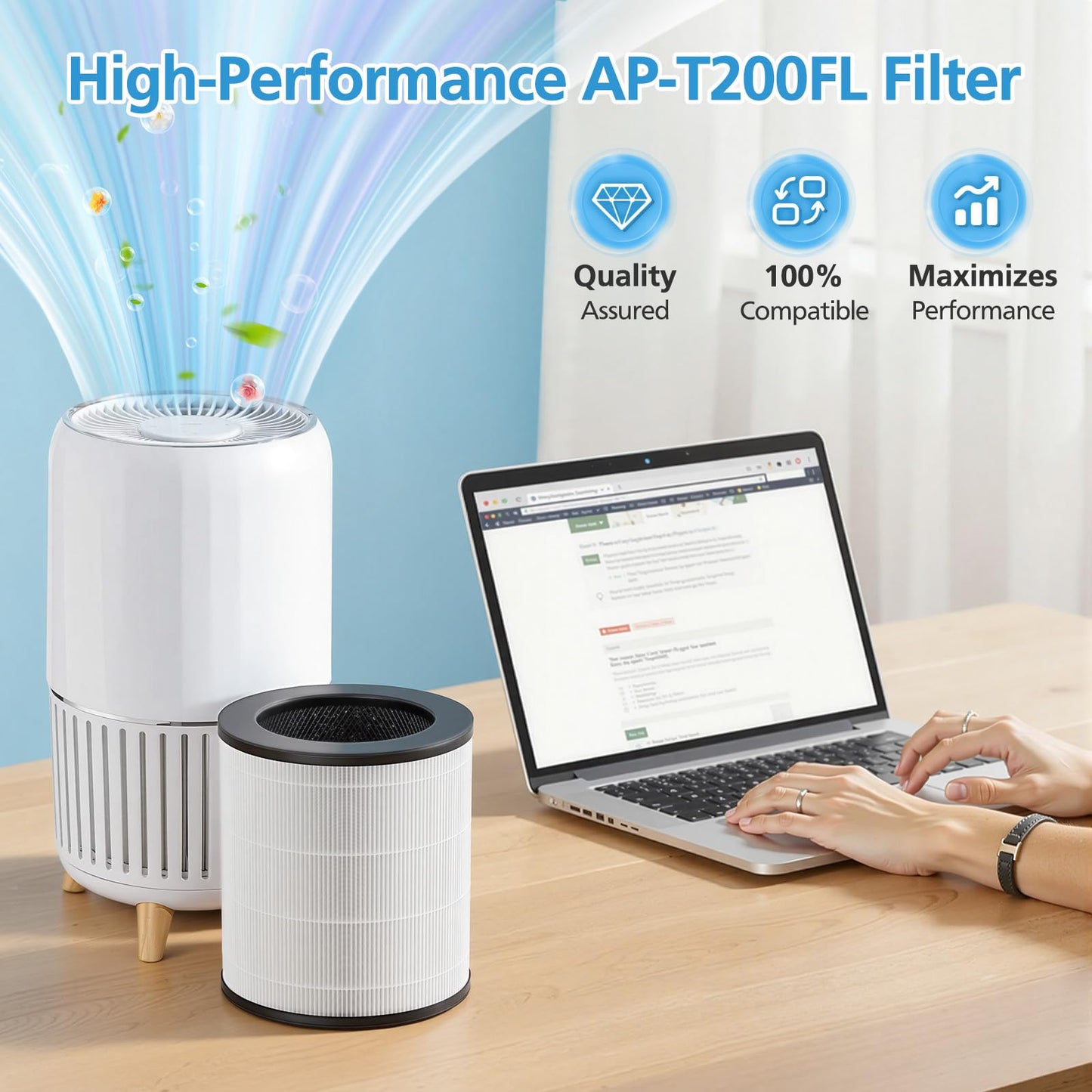 2 Pack AP-T200FL Replacement Filter Compatible with HoMedics AP-T200 AP-T2503 AP-T200-WT Air Purifier, 3-in-1 HEPA Activated Carbon Filters